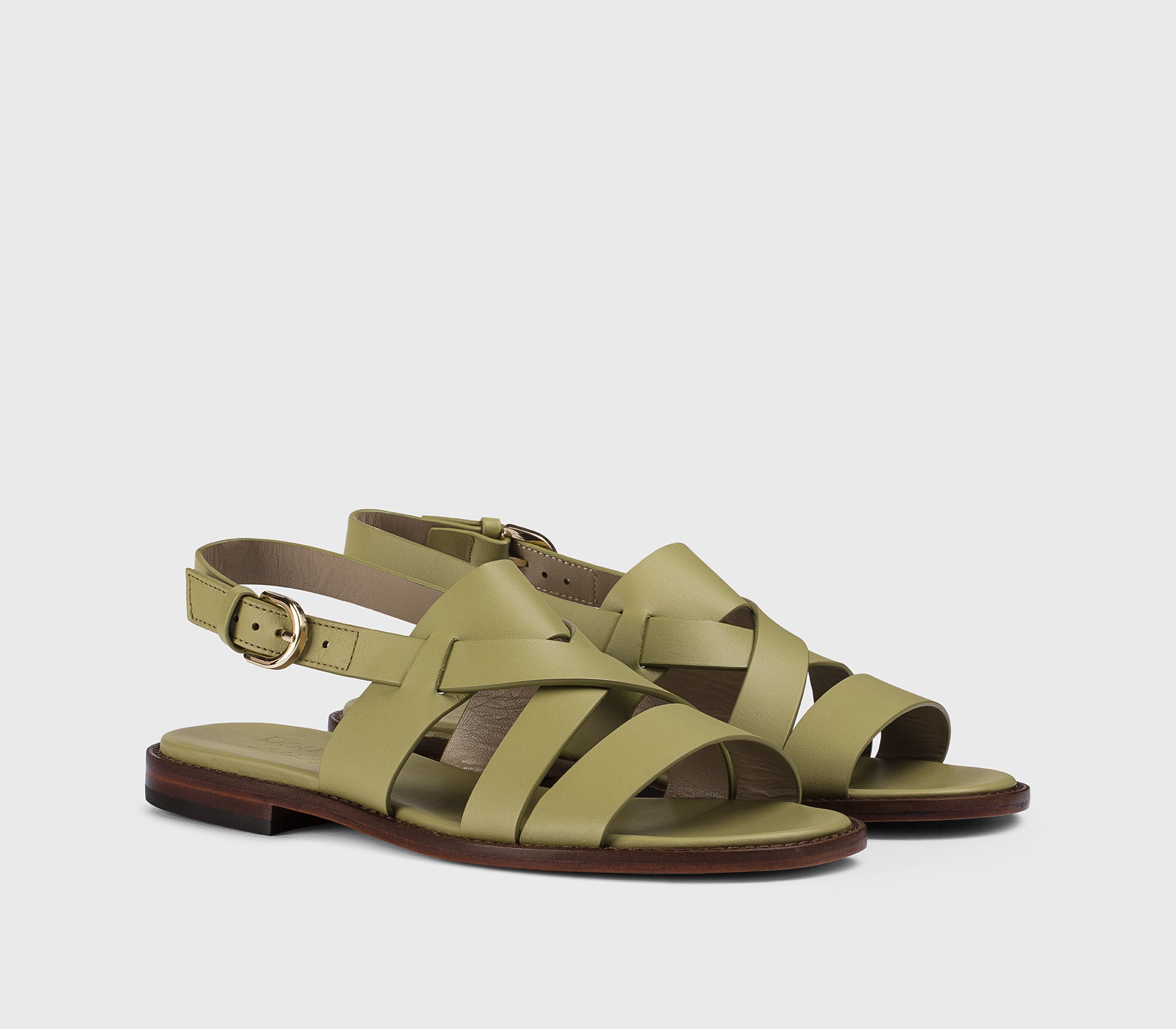 Sandale multi-brides en cuir vert feuille