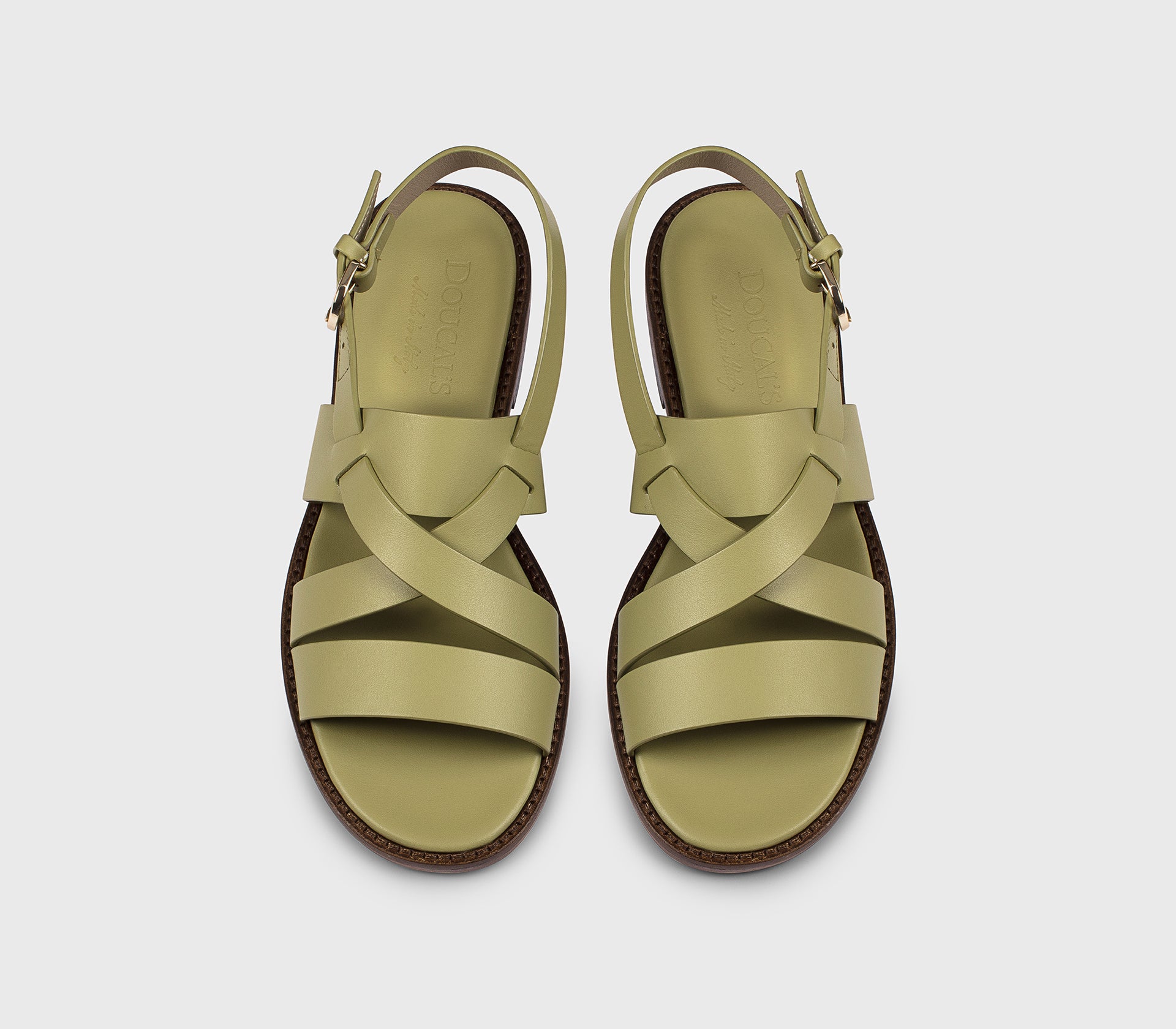 “Leave” green leather multi-strap sandal