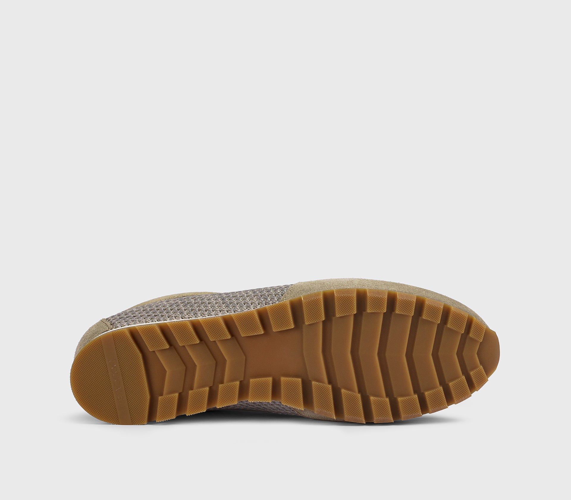 Mud-coloured fabric and suede sneaker