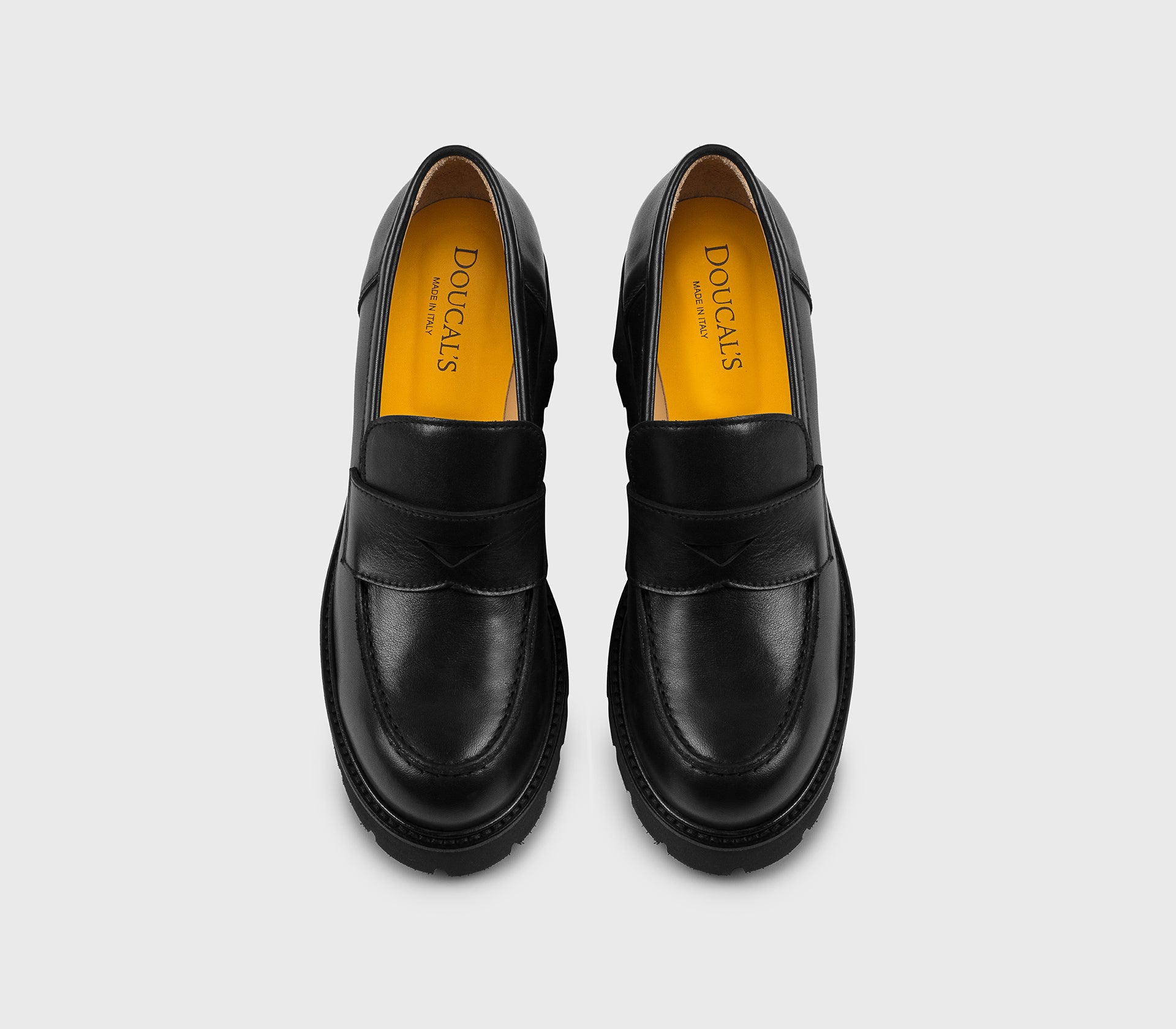 Black leather wide-heeled loafer