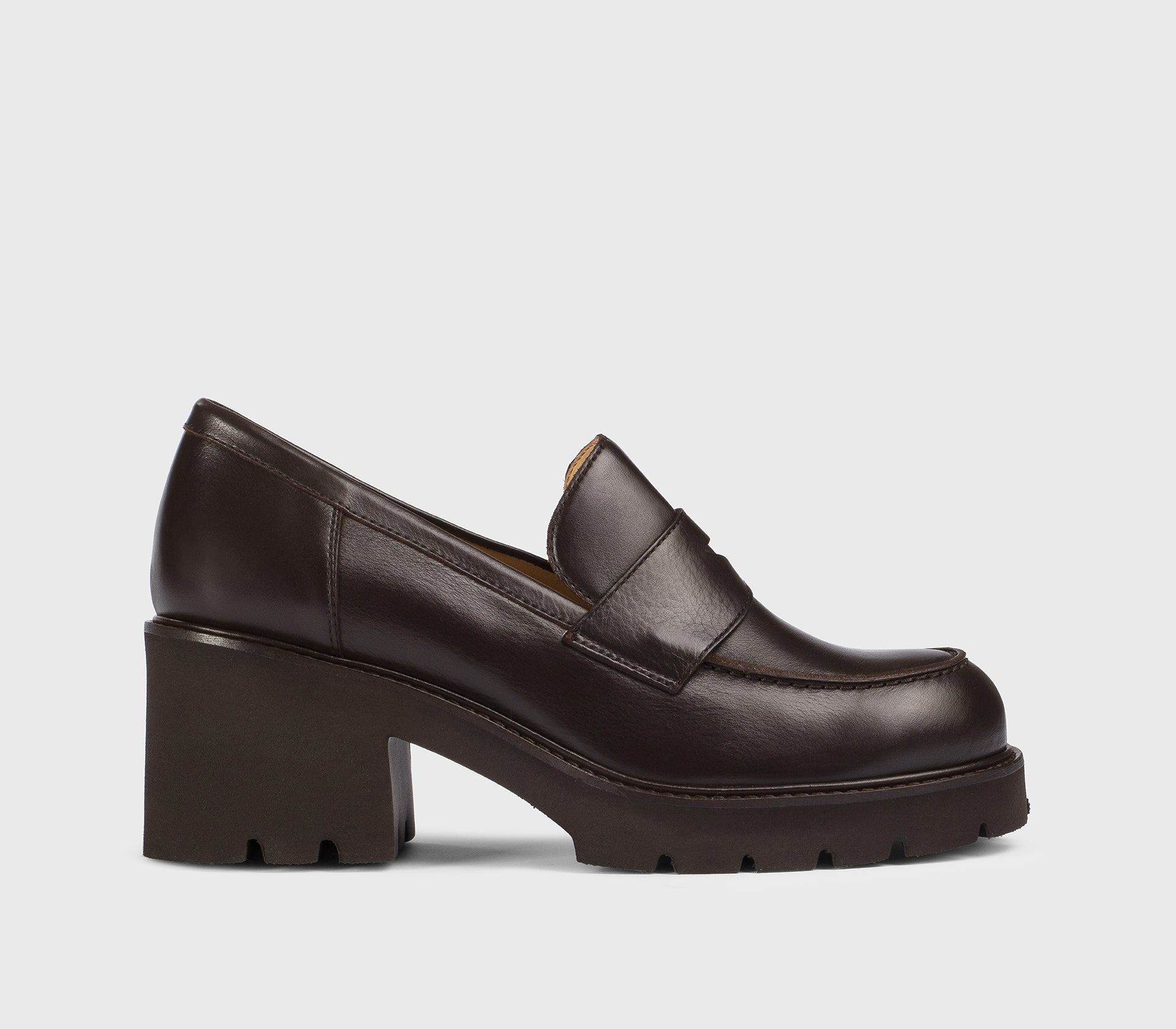 Mocassino con tacco da donna in pelle | mogano - Doucal's