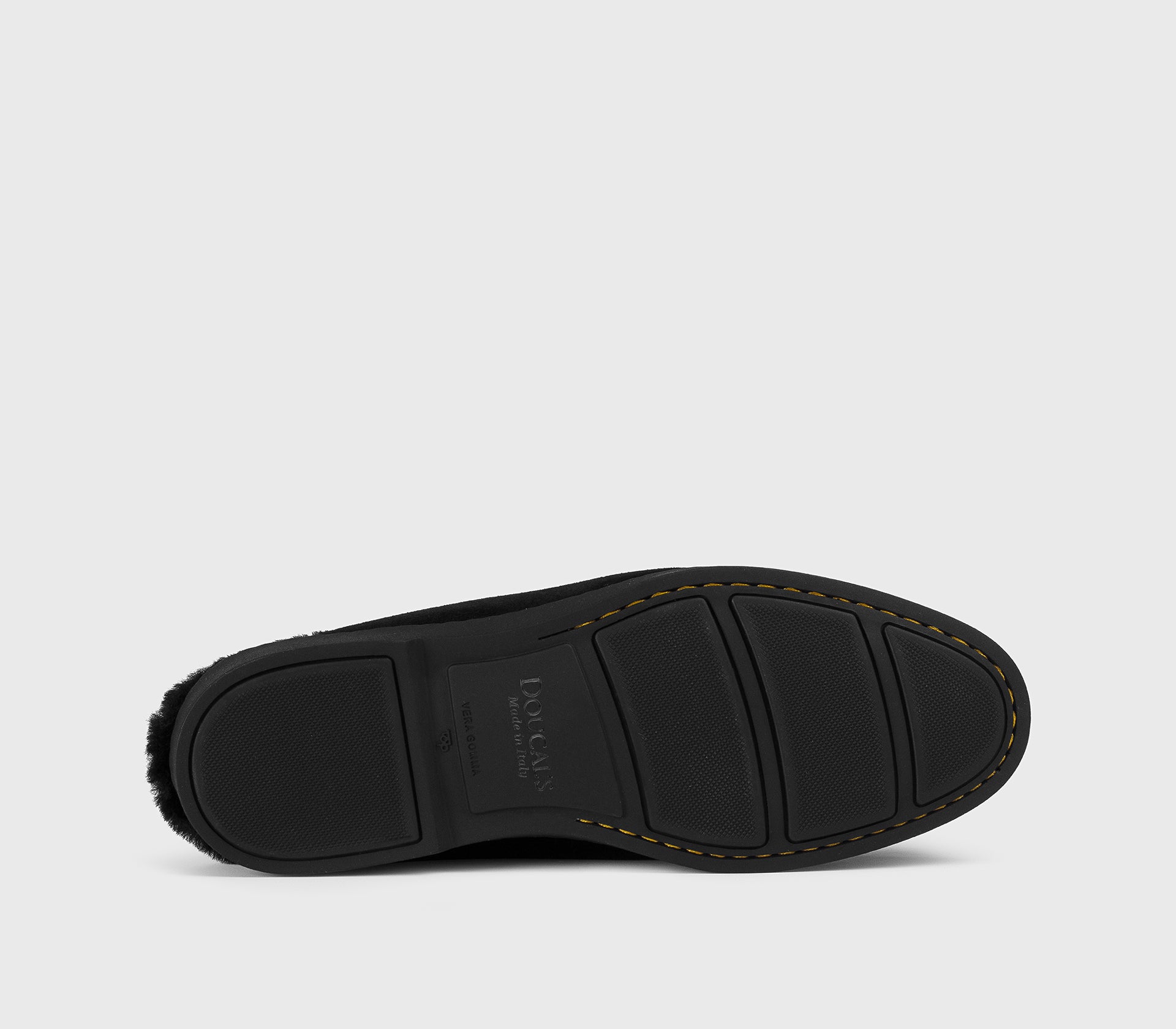 Black suede mule with fur detail