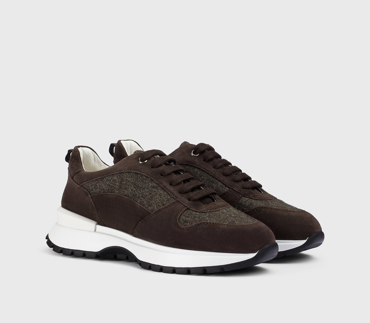 Sneaker bi-matière acajou