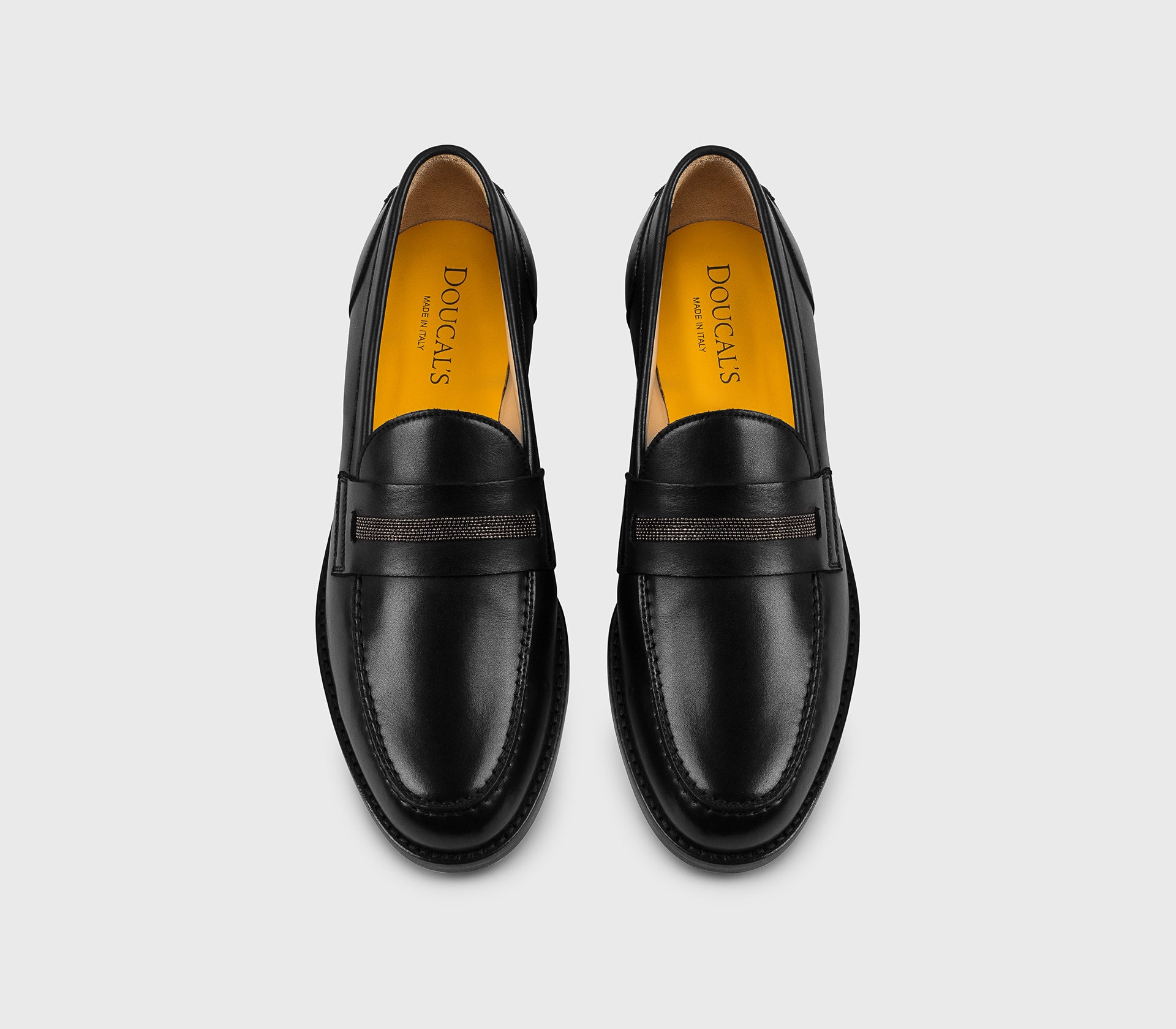 Black leather loafer with micro-studs