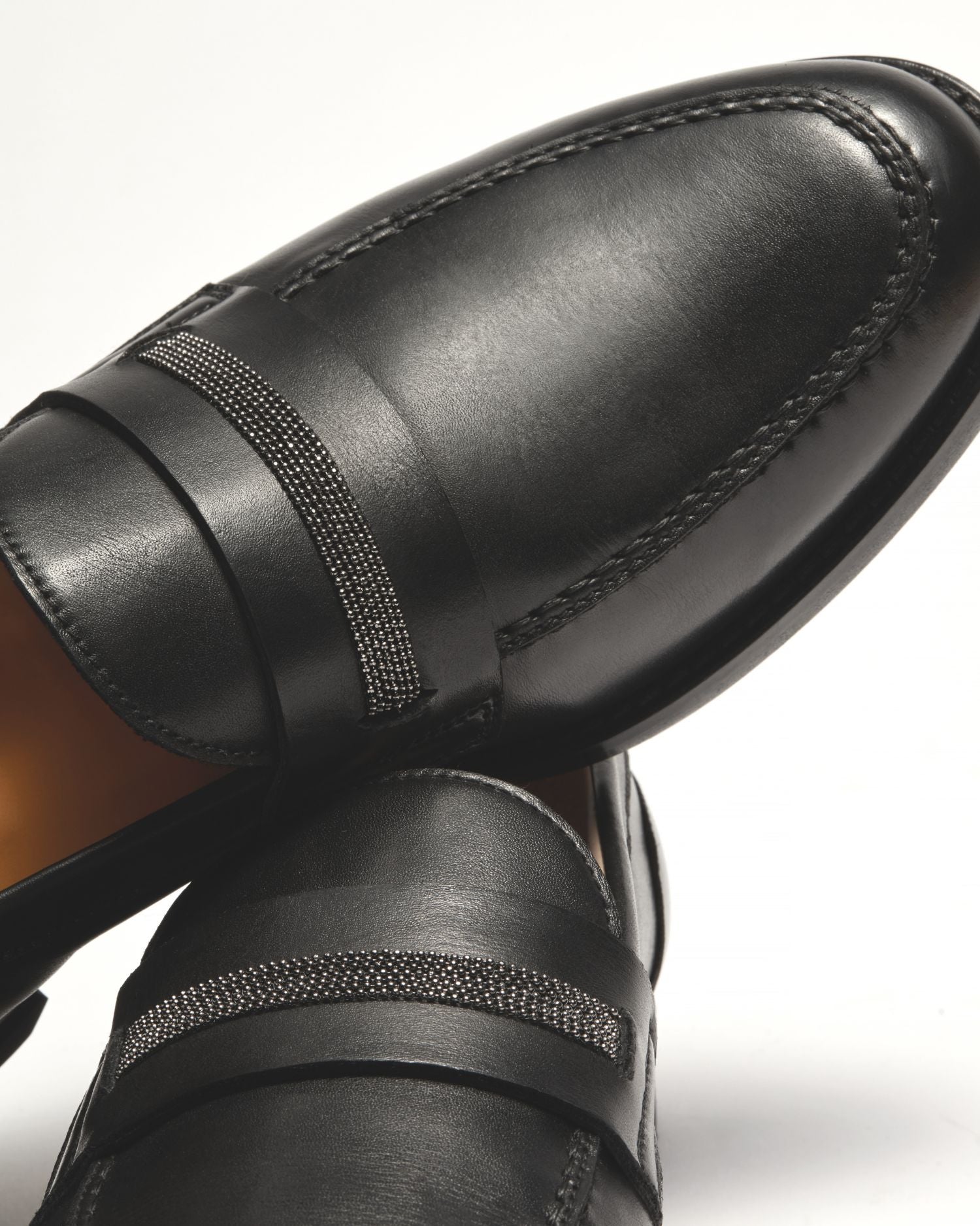 Black leather loafer with micro-studs