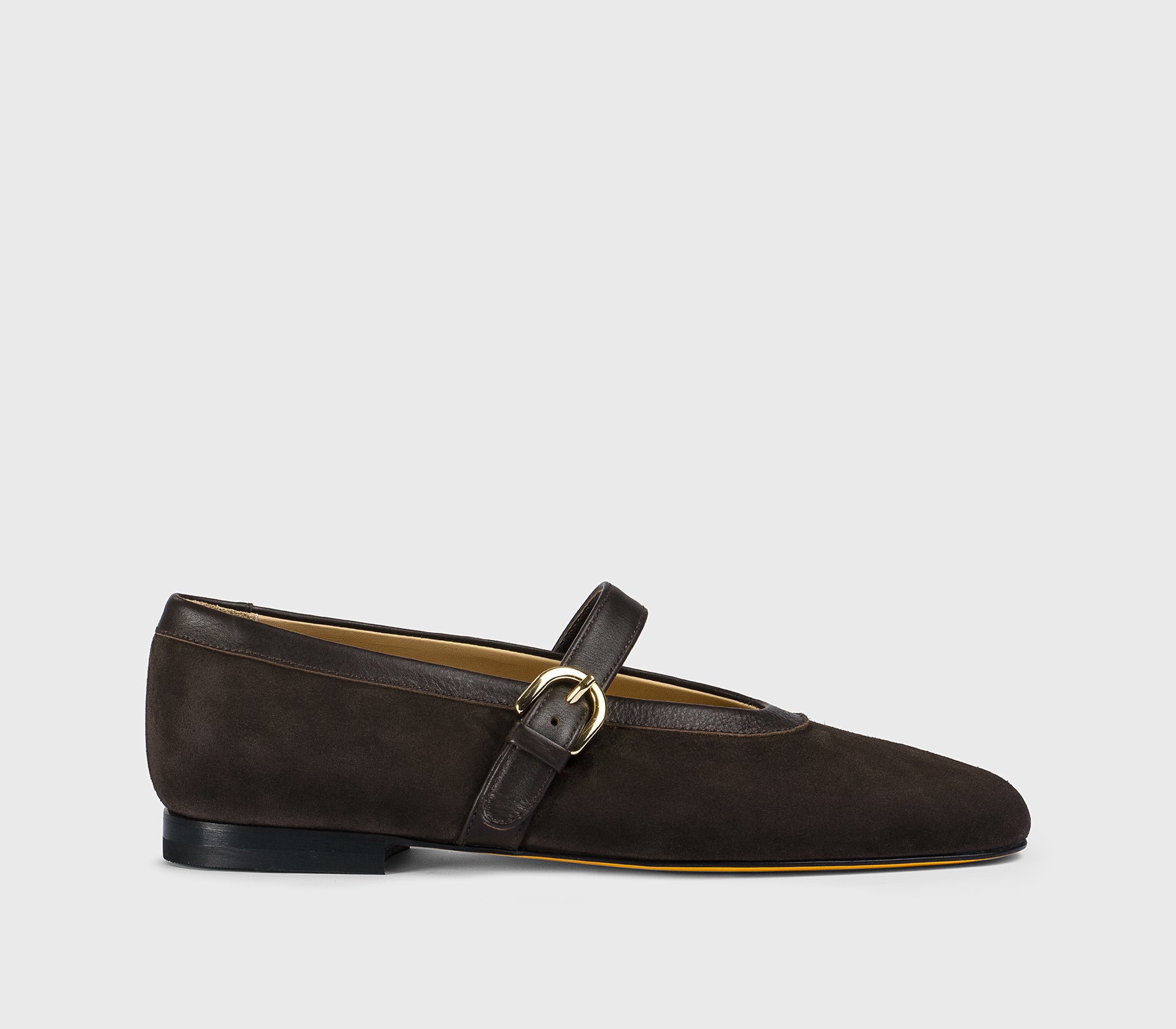 Mahogany suede ballet flat with strap