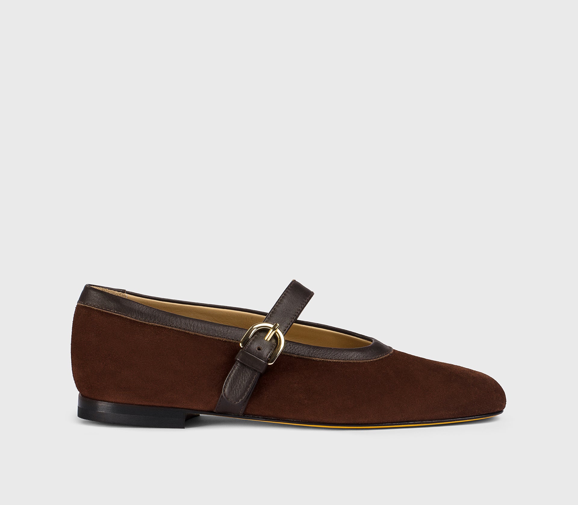 “Wood” brown suede ballet flat with strap