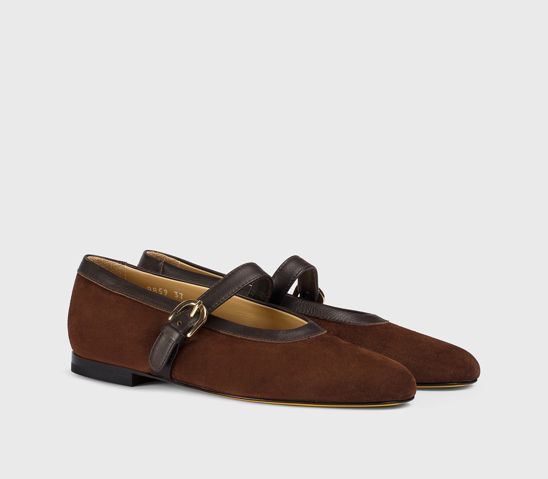 “Wood” brown suede ballet flat with strap