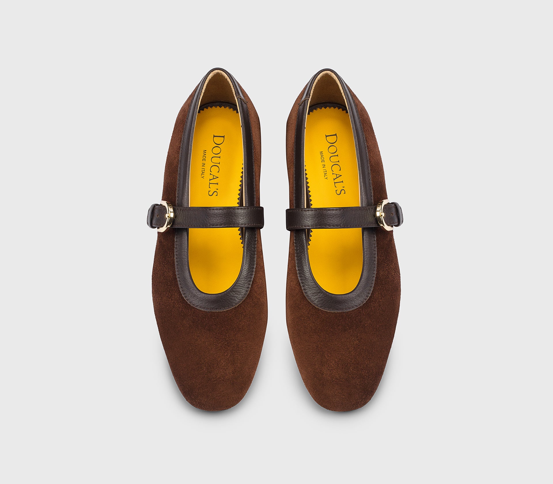 “Wood” brown suede ballet flat with strap