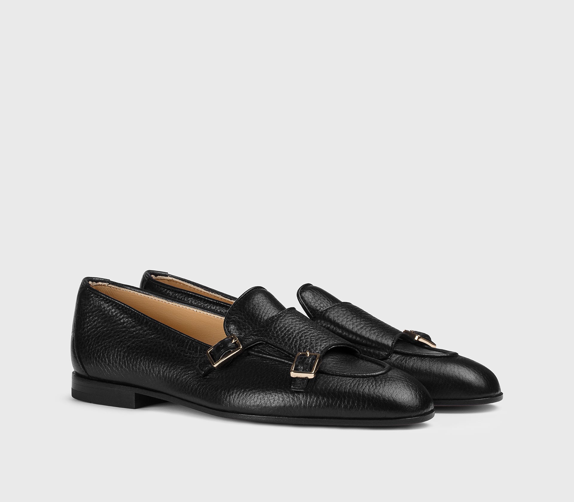 DD8877MEGNUF054NN00 - Mocassino con doppia fibbia in pelle di cervo nero