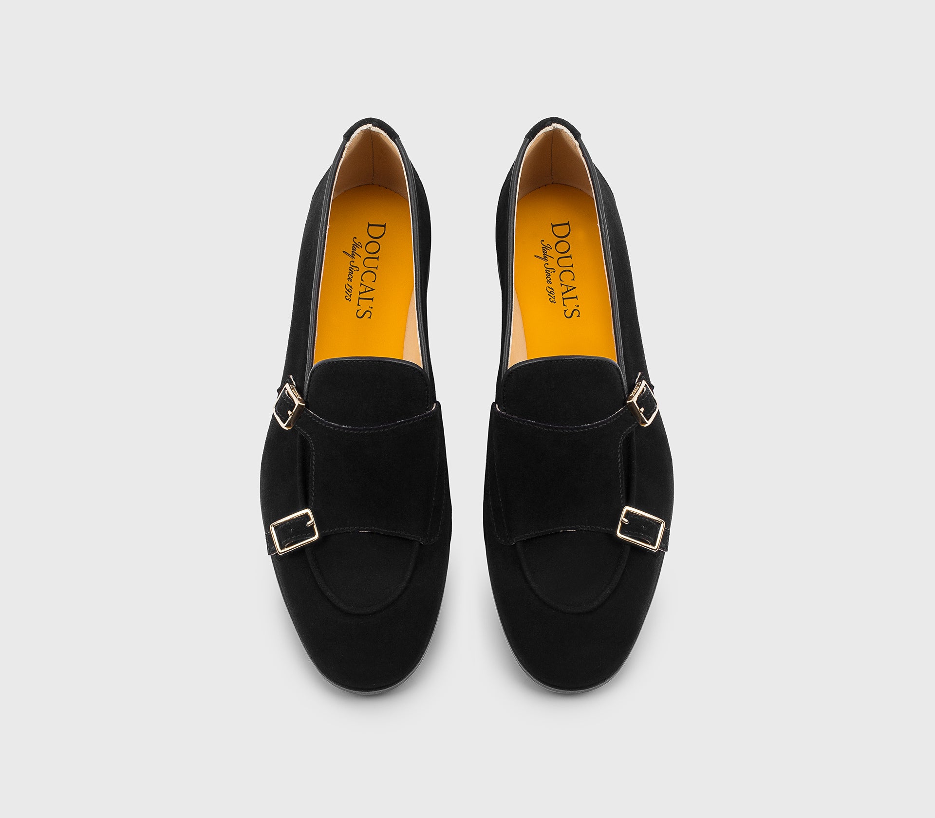 Monkstrap-Mokassin aus schwarzem Veloursleder