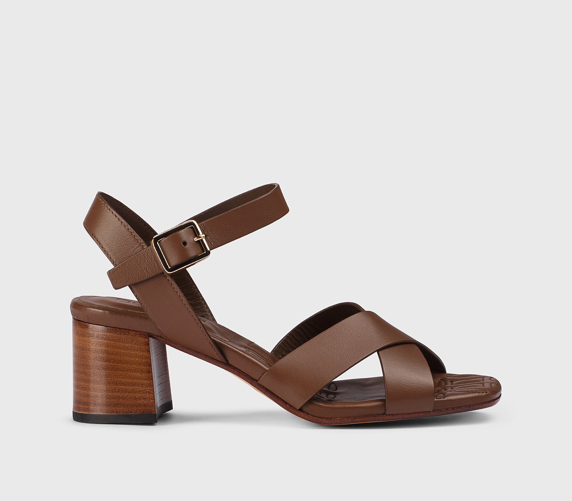 “Oak” brown leather cross strap sandal