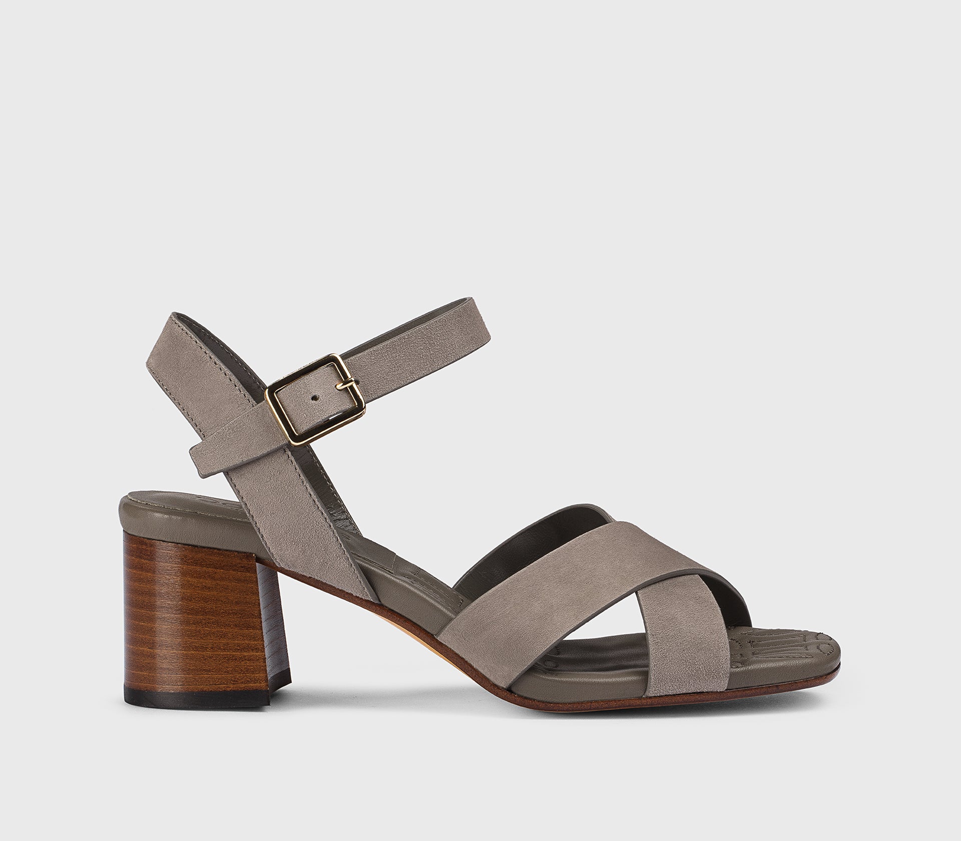 Warm grey suede cross strap sandal