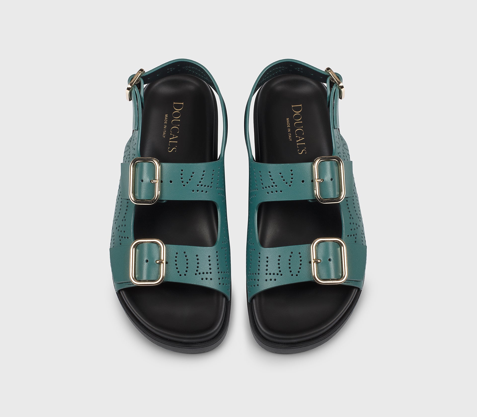 “Horizon” blue perforated leather sandal with buckles