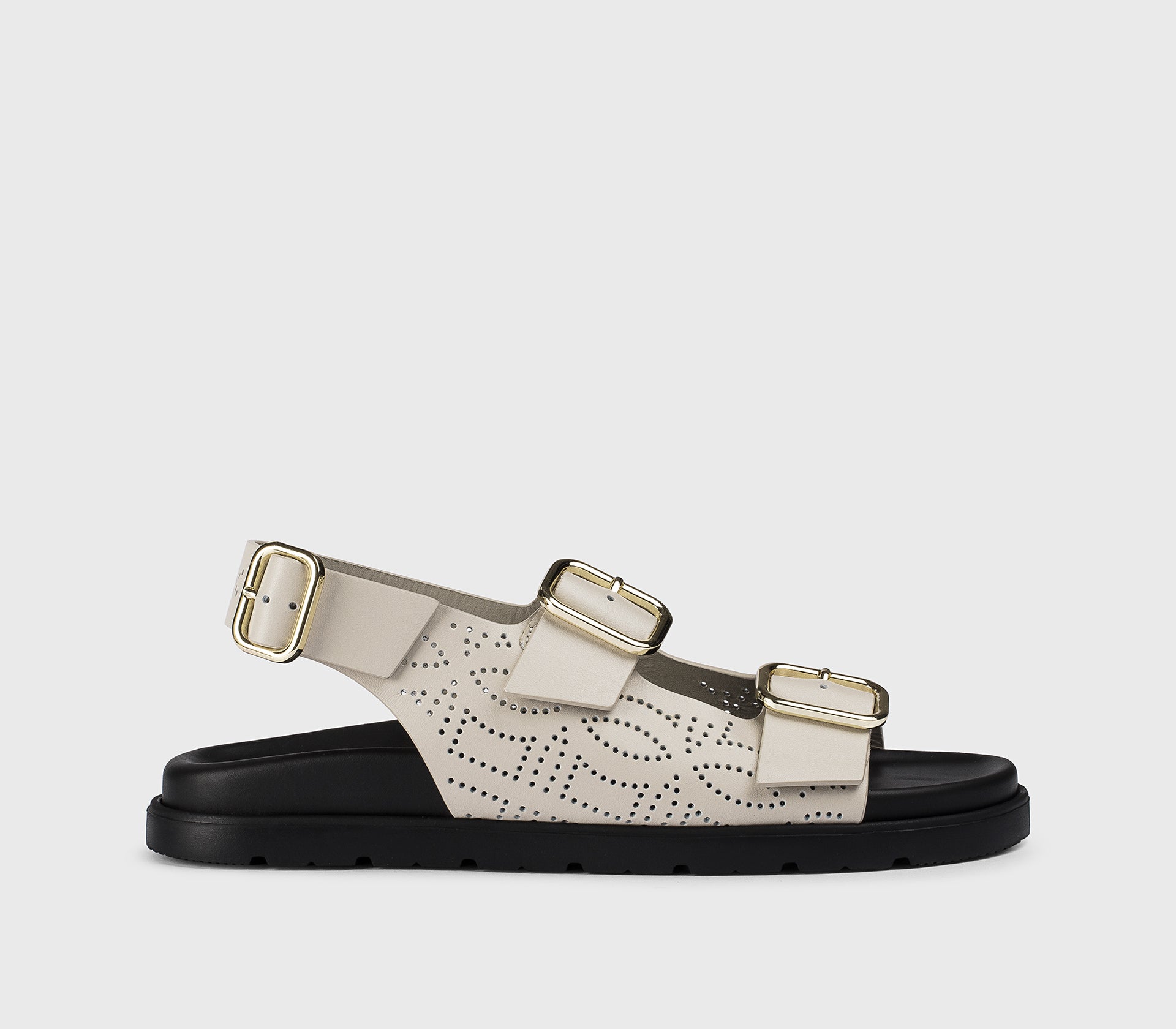“Chalk” white perforated leather sandal with buckles