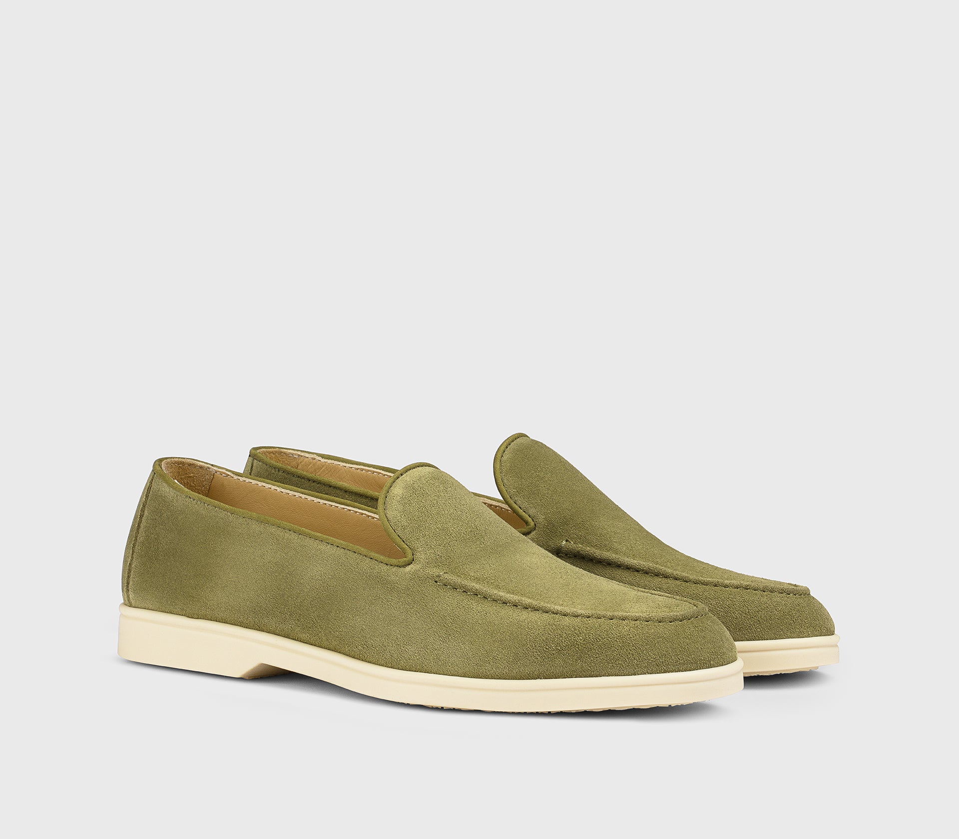 “Leaf” green suede loafer