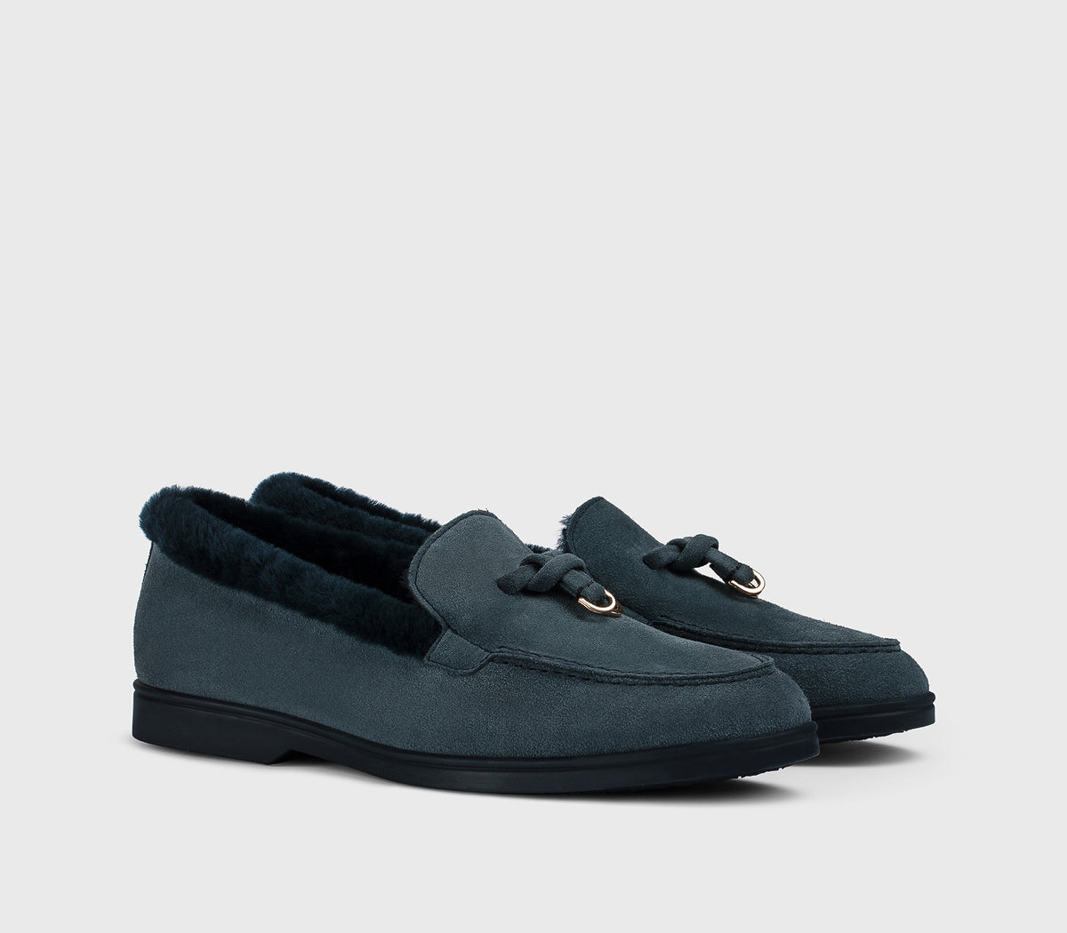 DD8920JOANUM252BB38 - Mocassino in suede con dettaglio pelliccia blu
