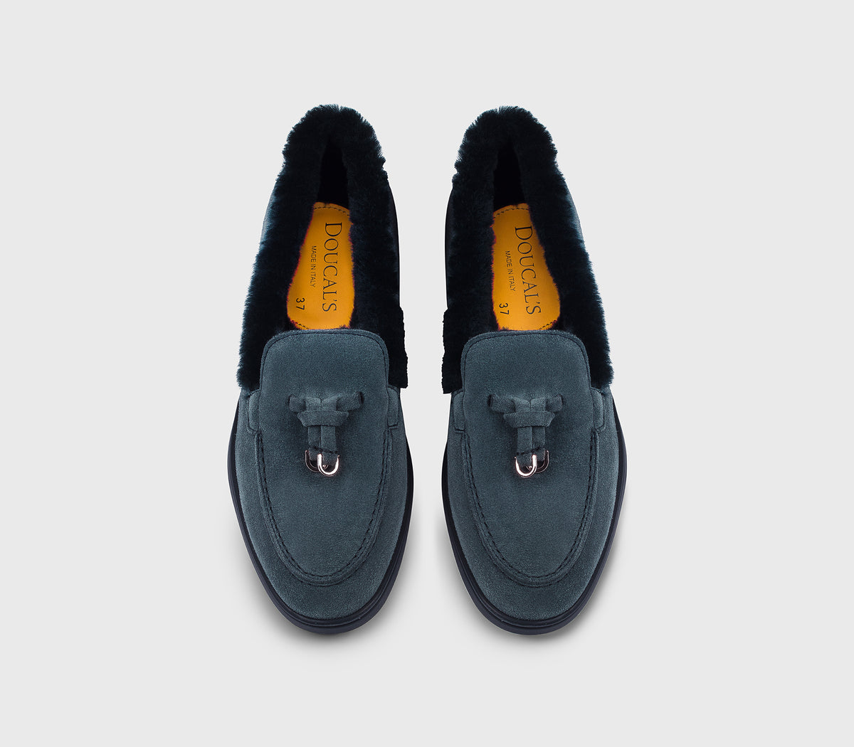 DD8920JOANUM252BB38 - Mocassino in suede con dettaglio pelliccia blu