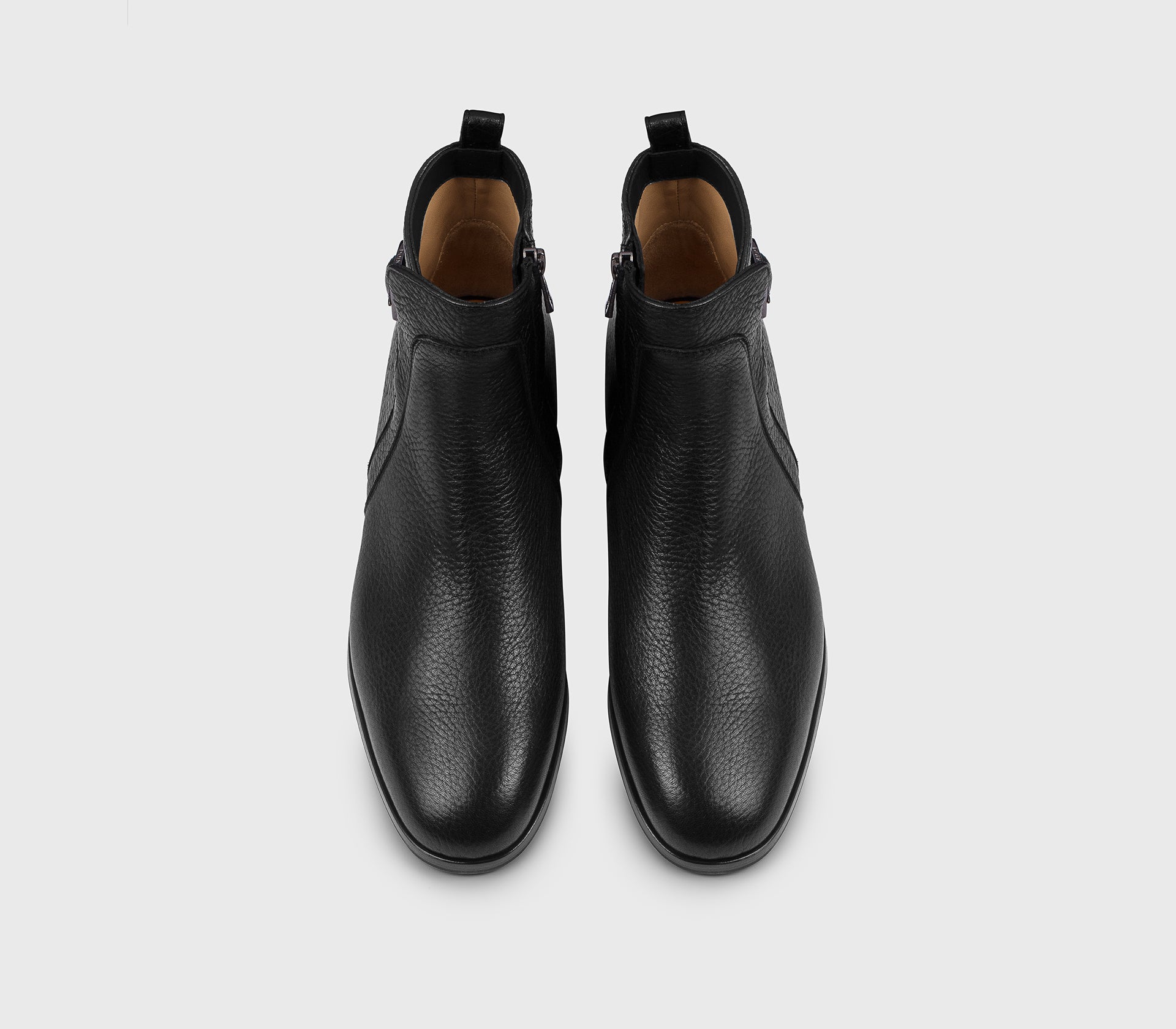 Black leather ankle boot with strap