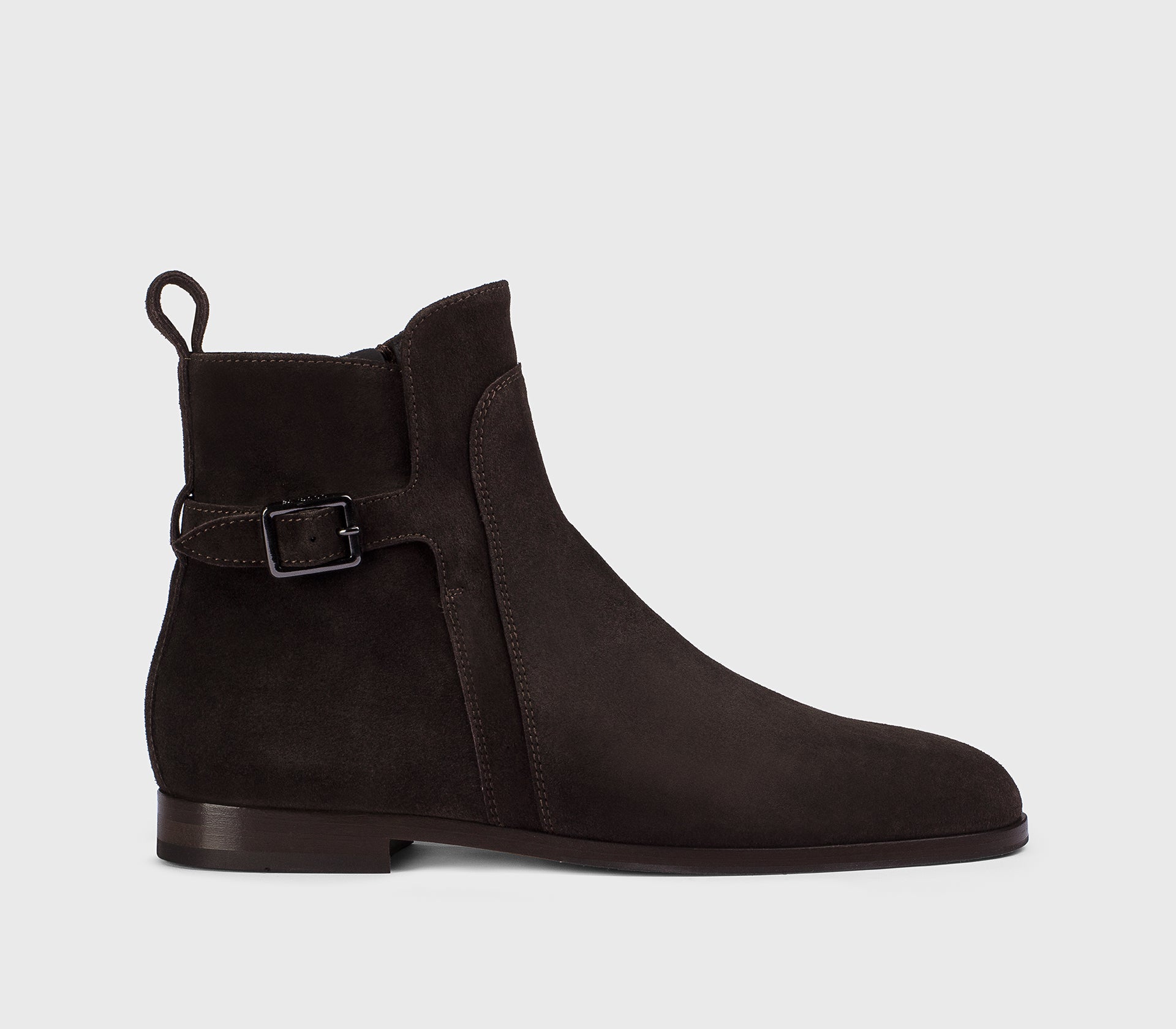Stiefelette mit Riemchen aus mahagonifarbenem Veloursleder