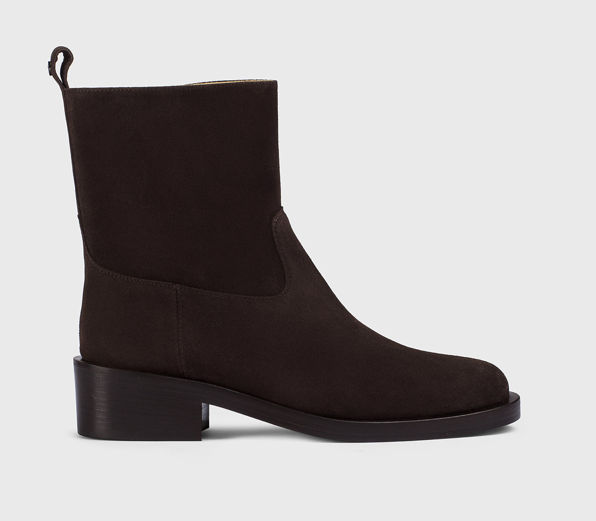Mahogany-coloured suede heeled ankle boot