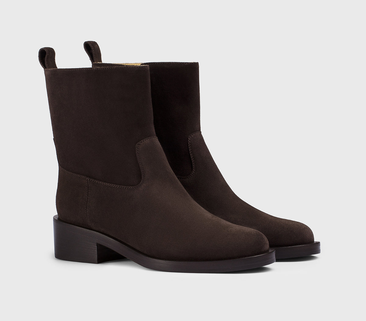 Mahogany-coloured suede heeled ankle boot