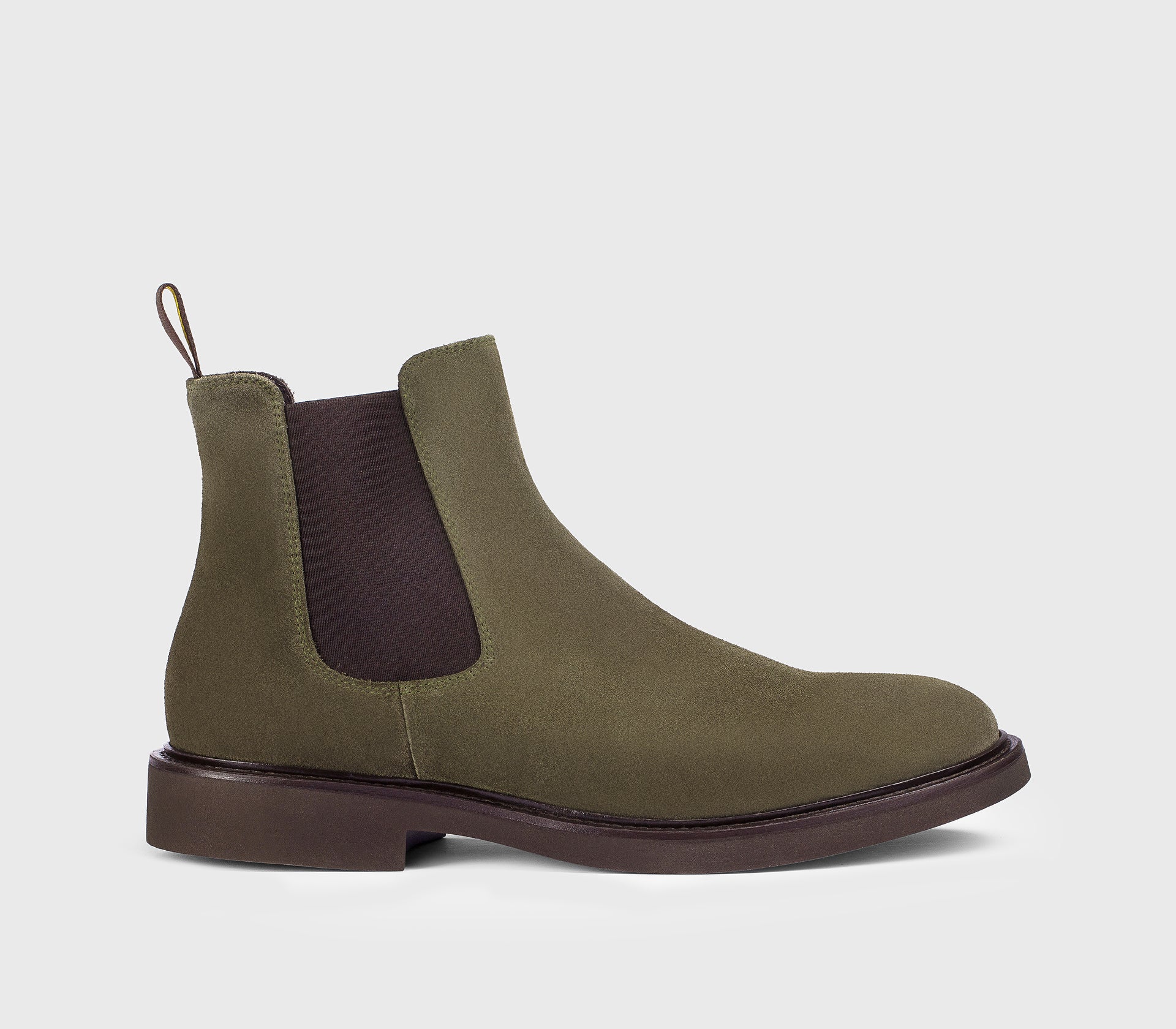 Moosfarbene Stiefelette aus Veloursleder