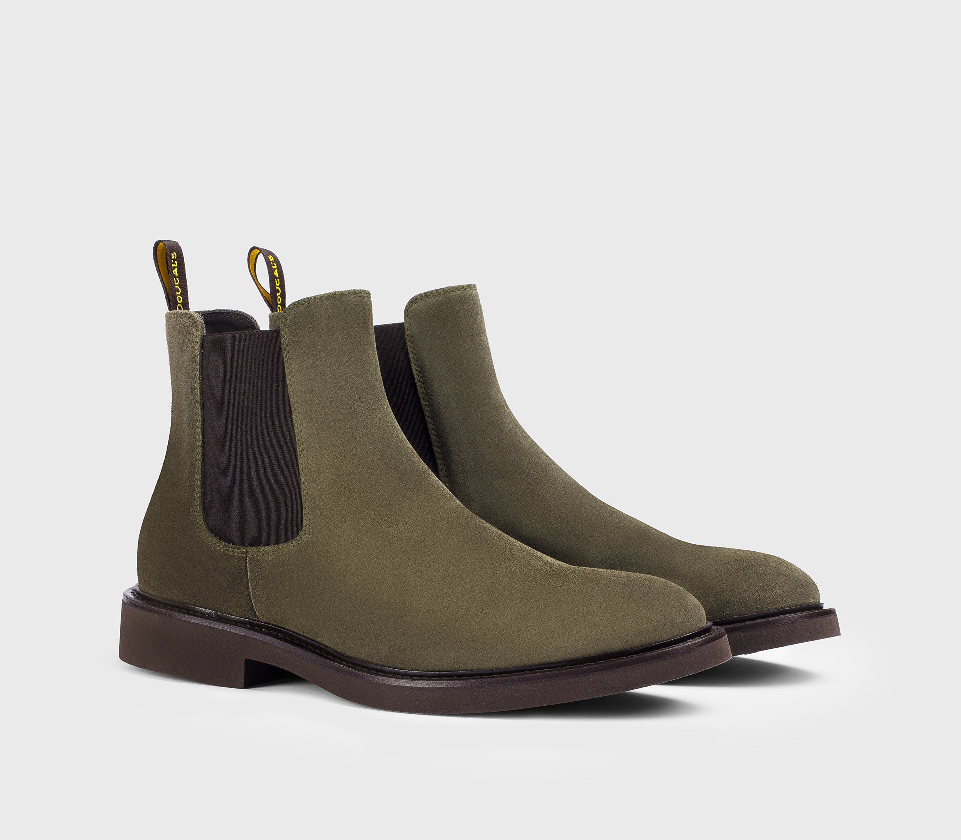 Moosfarbene Stiefelette aus Veloursleder