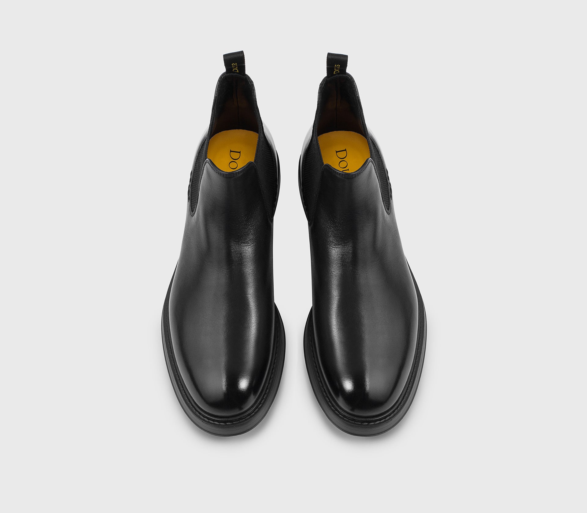 Black leather ankle boot.