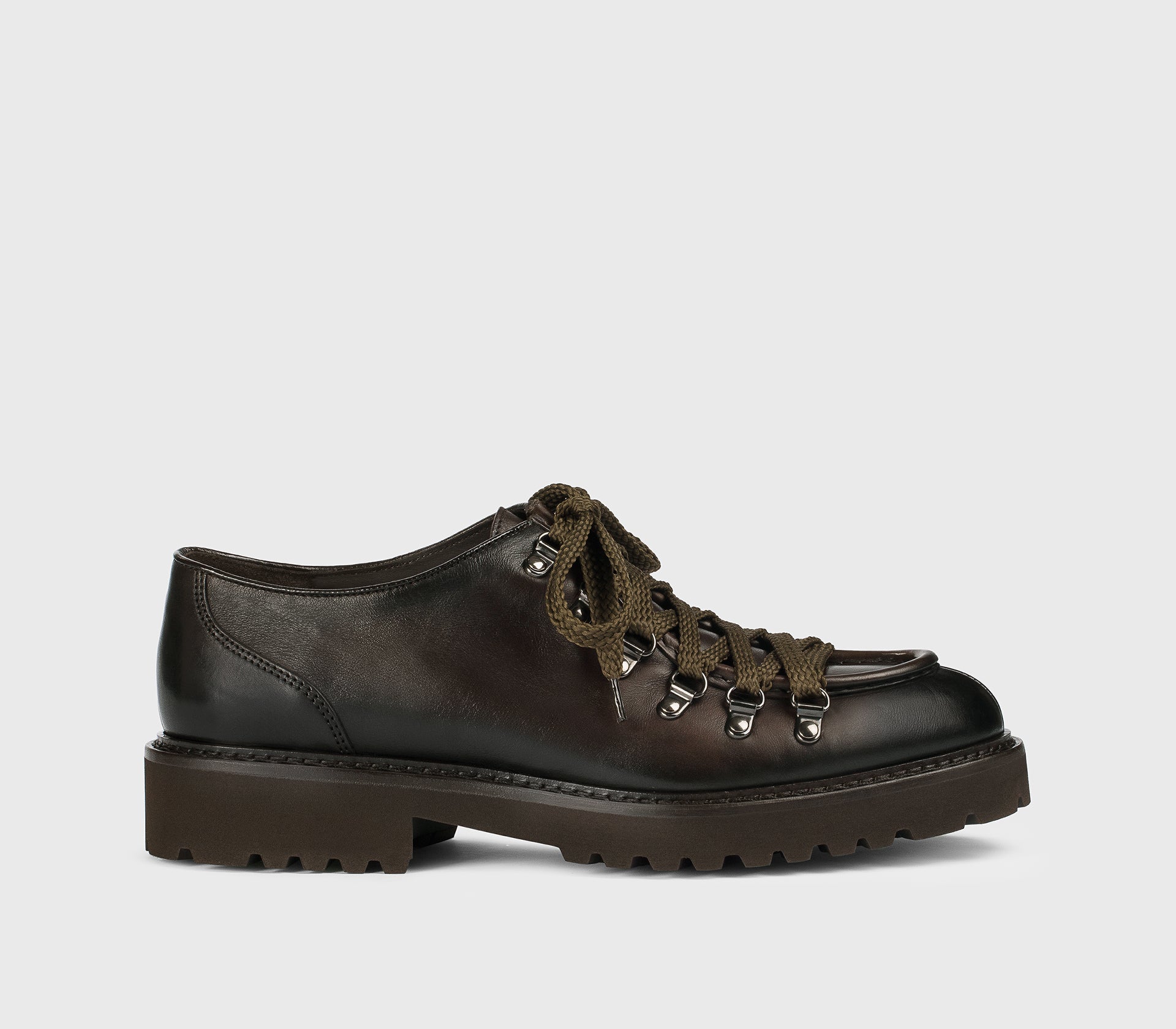 Dark brown leather lace-up with hooks