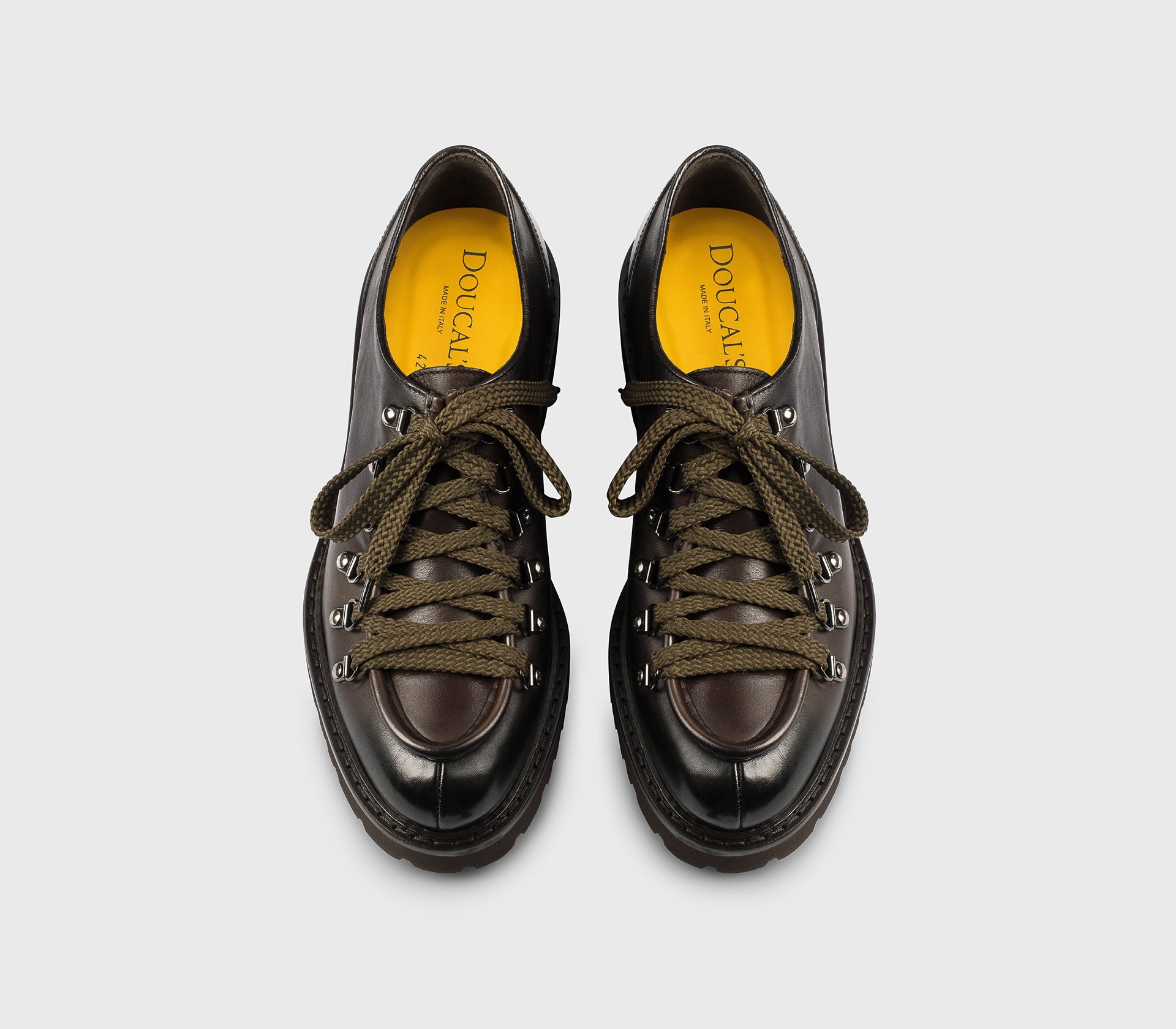 Dark brown leather lace-up with hooks