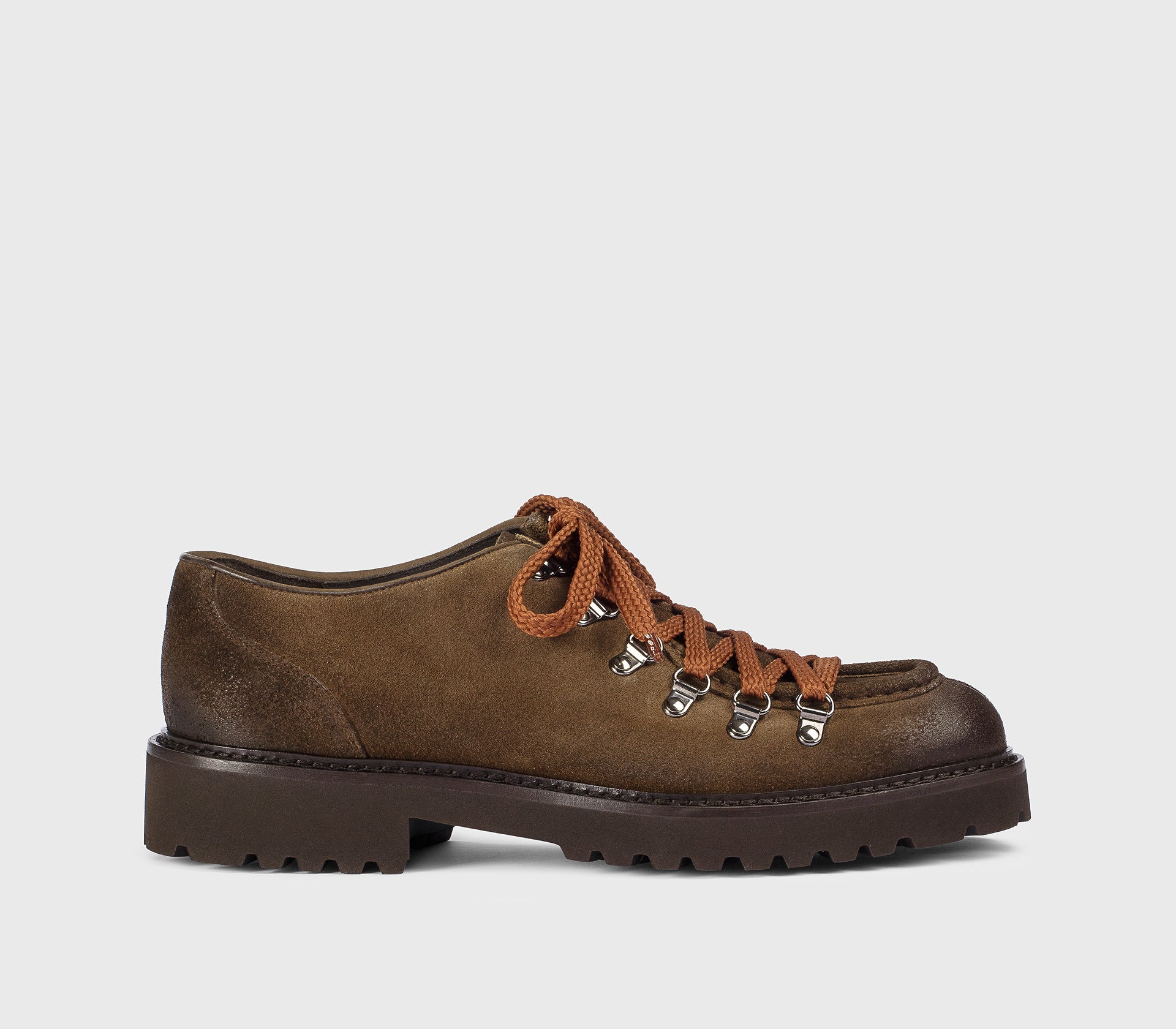 “Chocolate” brown suede lace-up with hooks