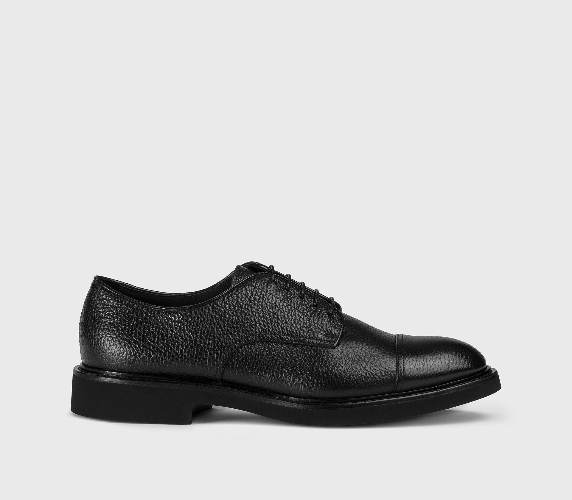 Black tumbled leather lace-up