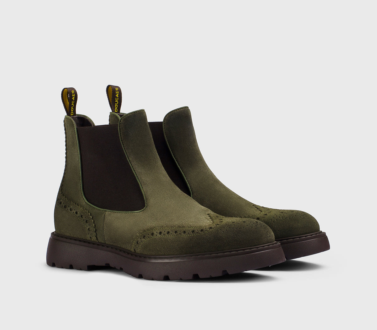 “Moss” green suede dovetail ankle boot