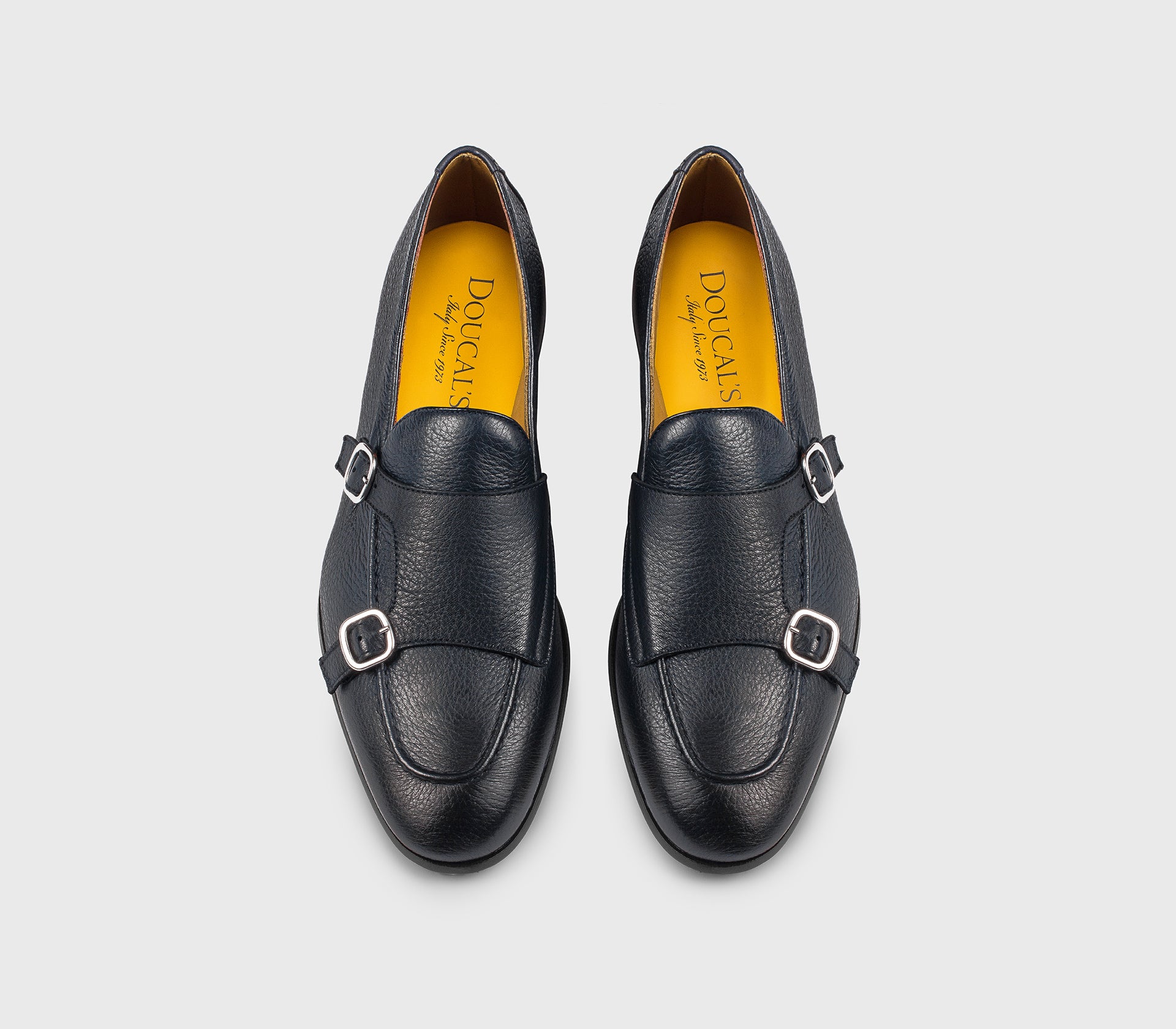 Blue deerskin double-buckle loafer