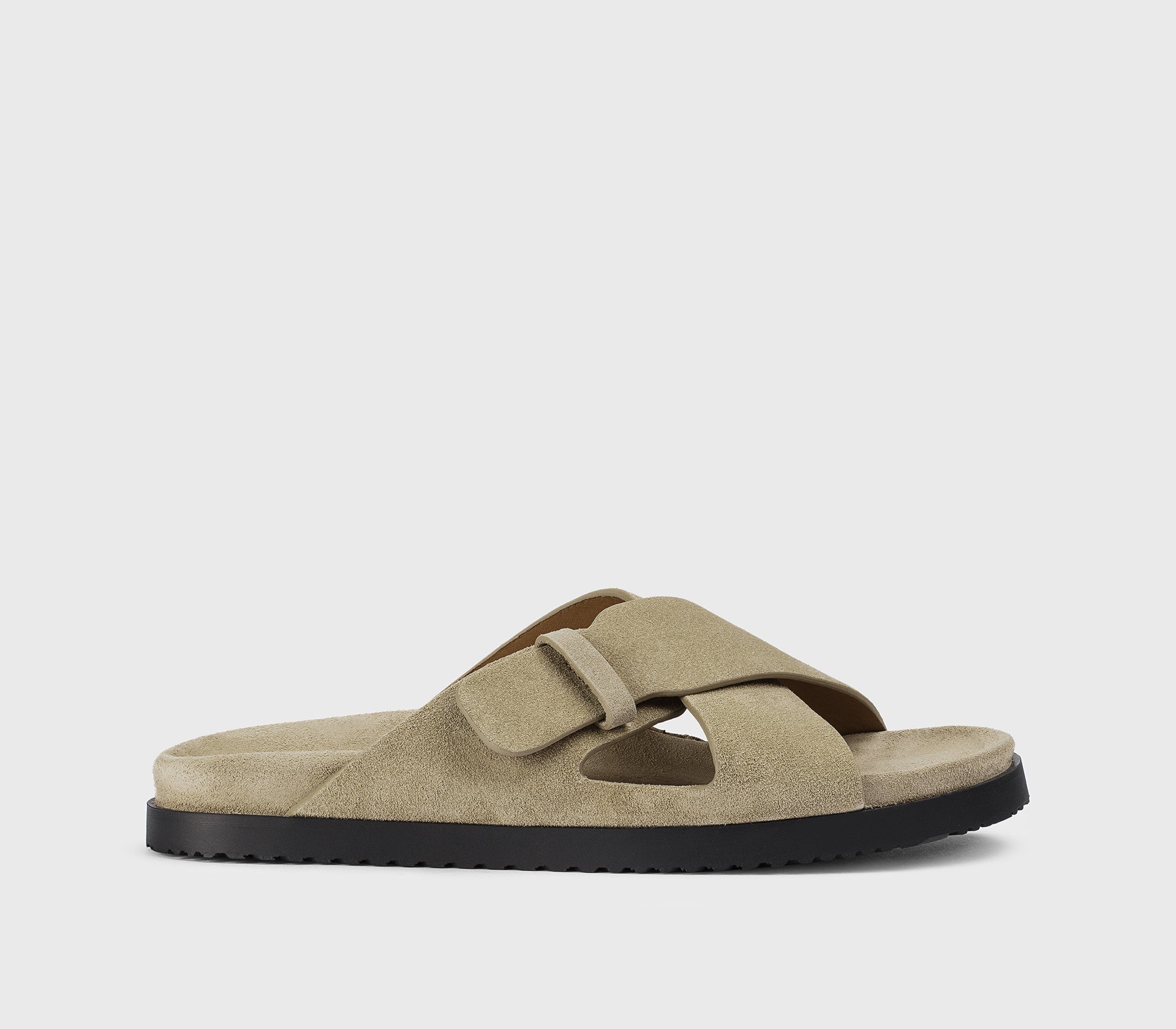 Сандалии из замши в песочном цвете с двумя скрещенными ремешками