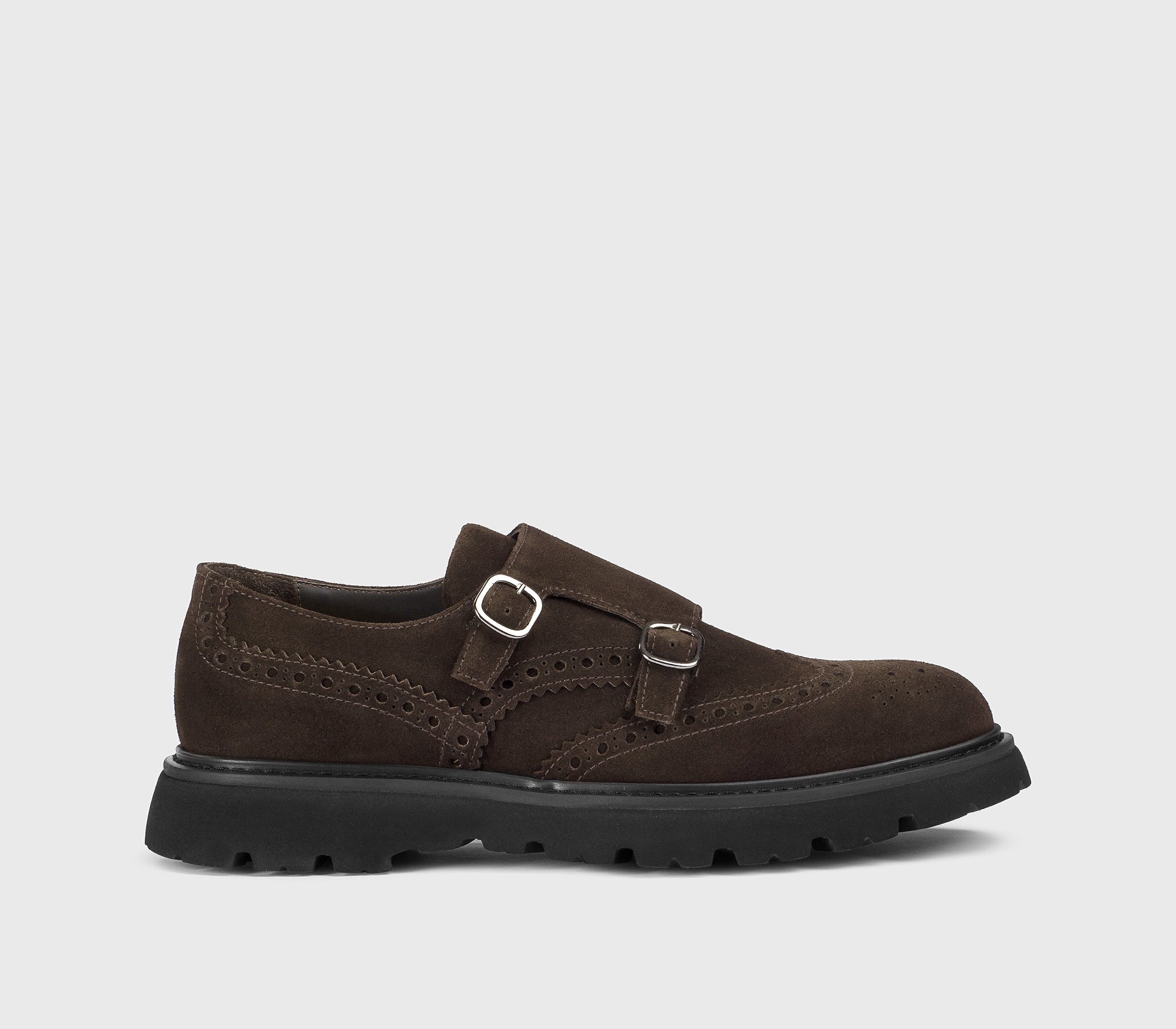 “Earth” brown suede double-buckle shoe