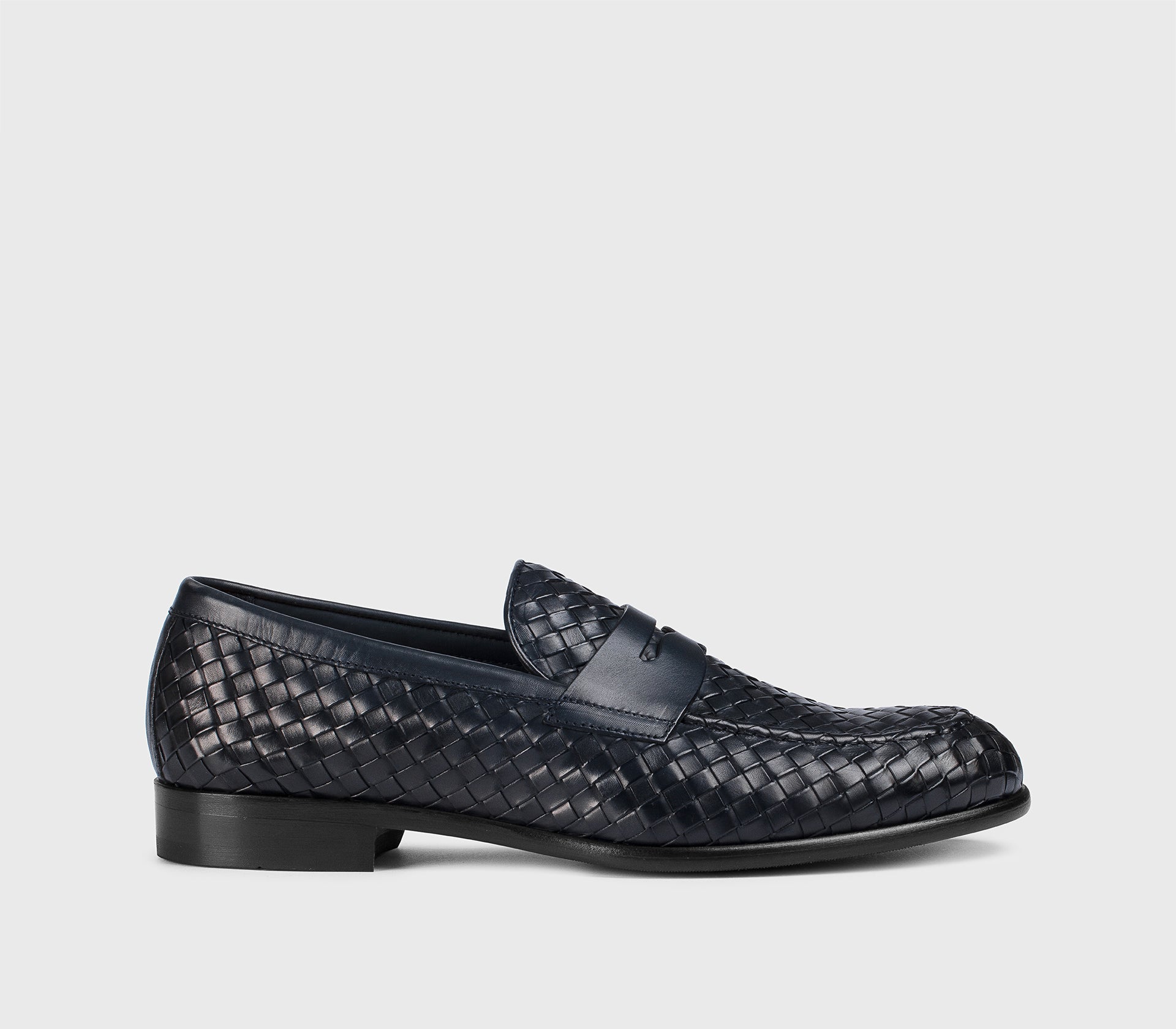 Blue woven leather loafer