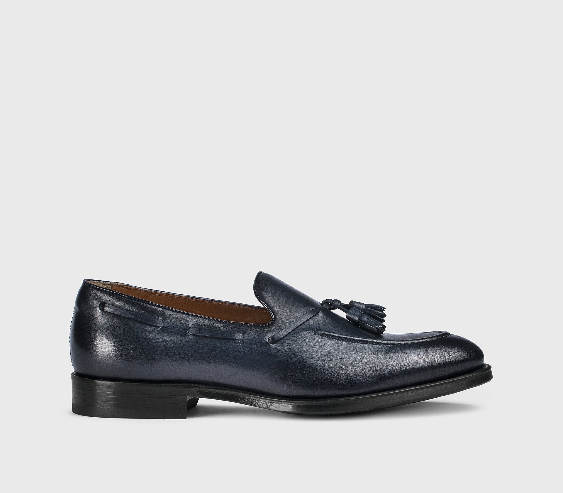 Blue leather loafer with tassels
