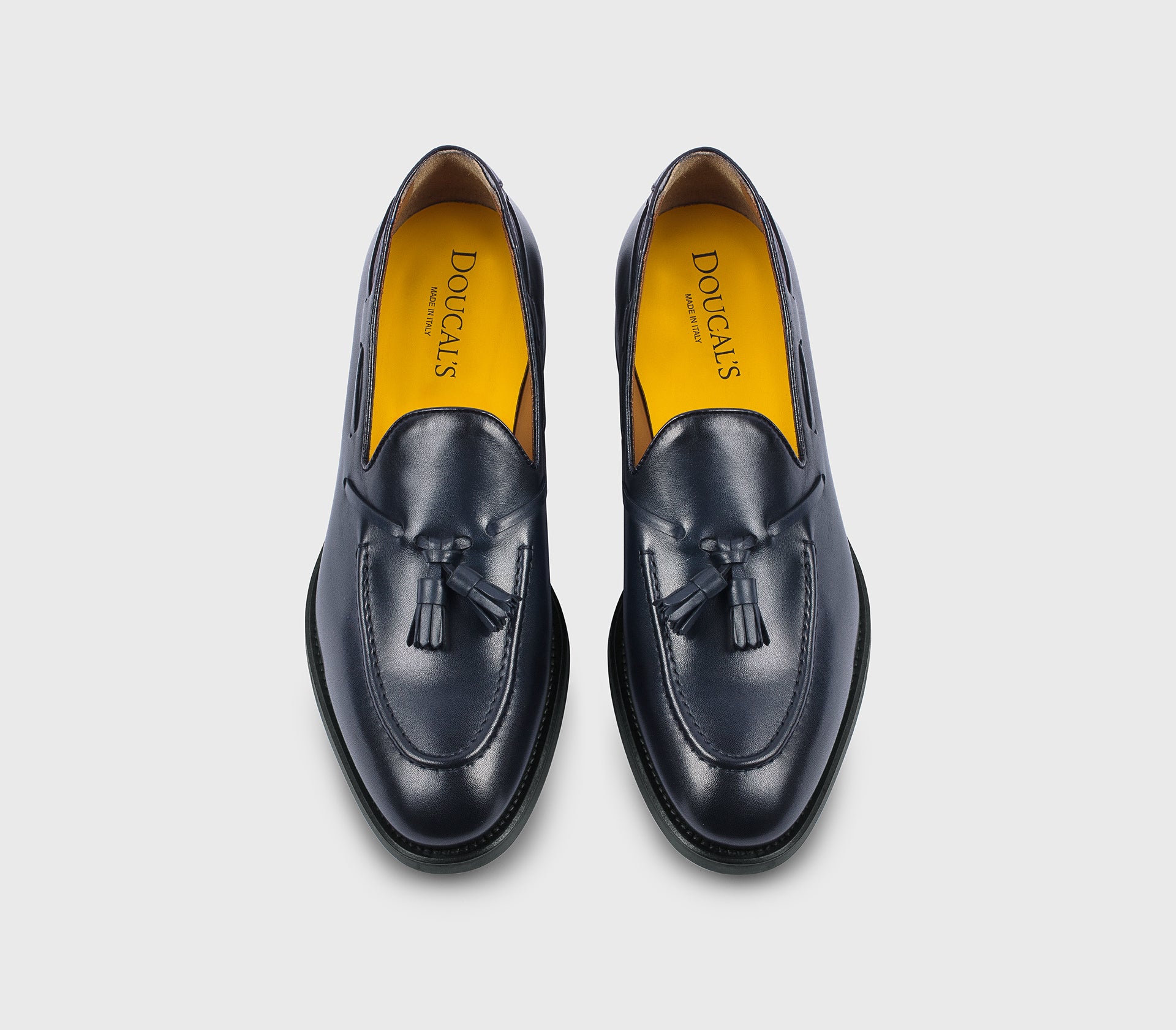 Blue leather loafer with tassels