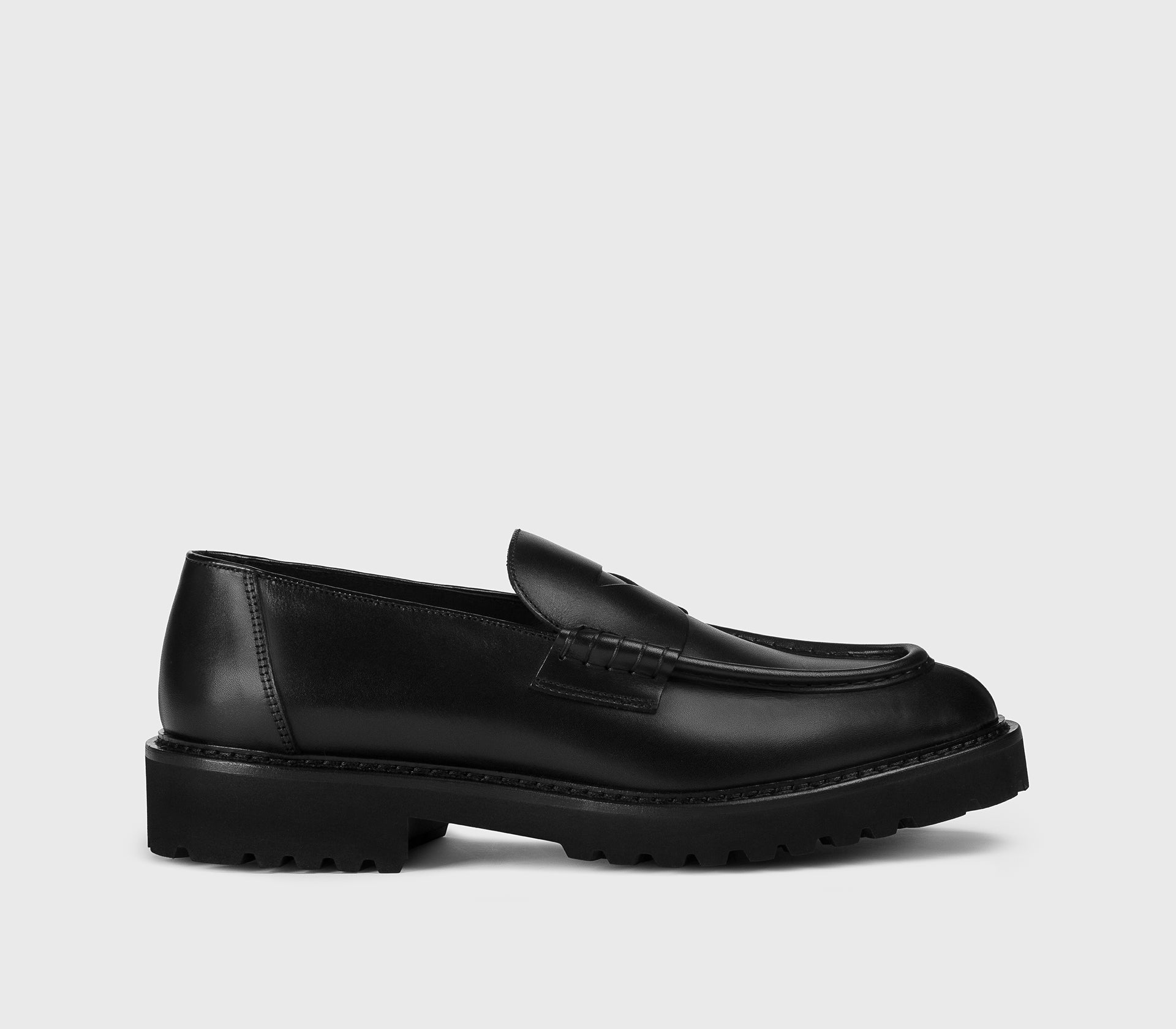 Black leather loafer