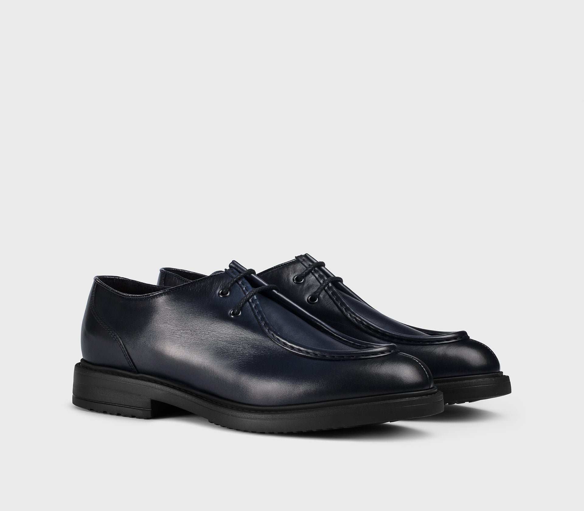 Blue two-hole leather lace-up
