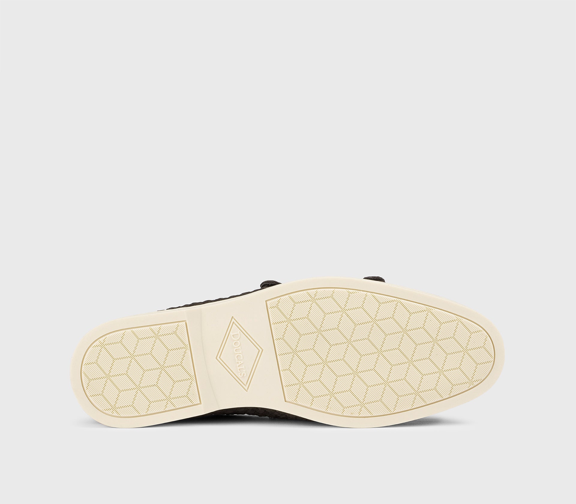 Dark brown woven suede double-buckle loafer