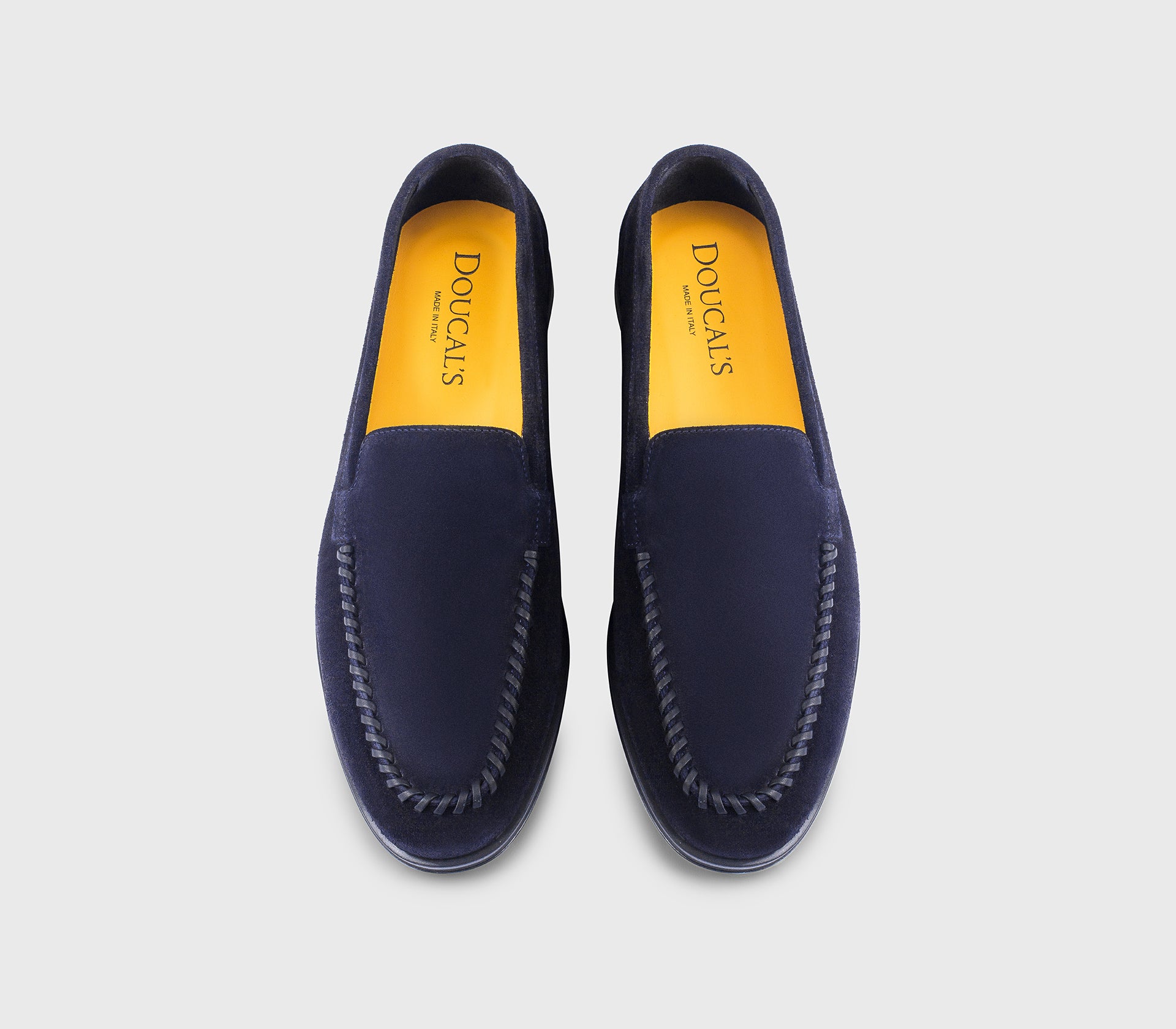 Blue suede loafer with lacing