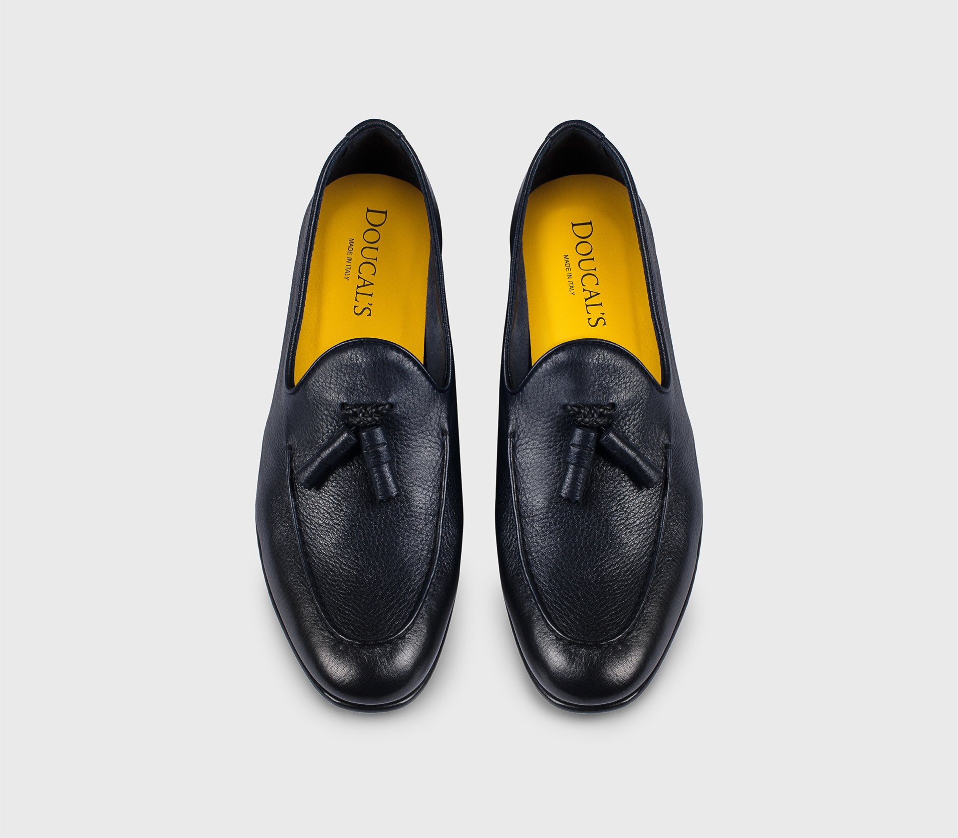 Blue deerskin loafer with tassels