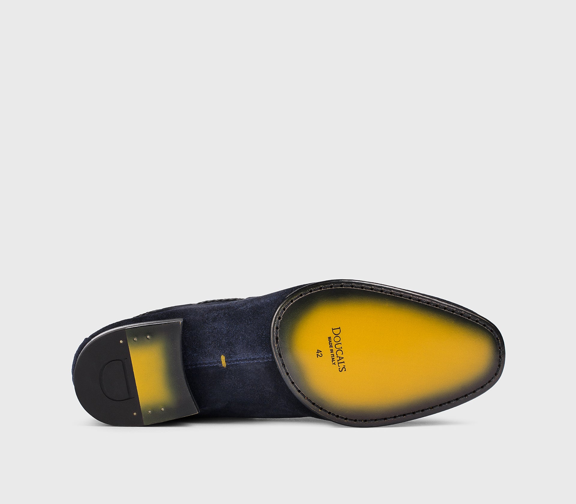 Blue suede loafer with braided lacing