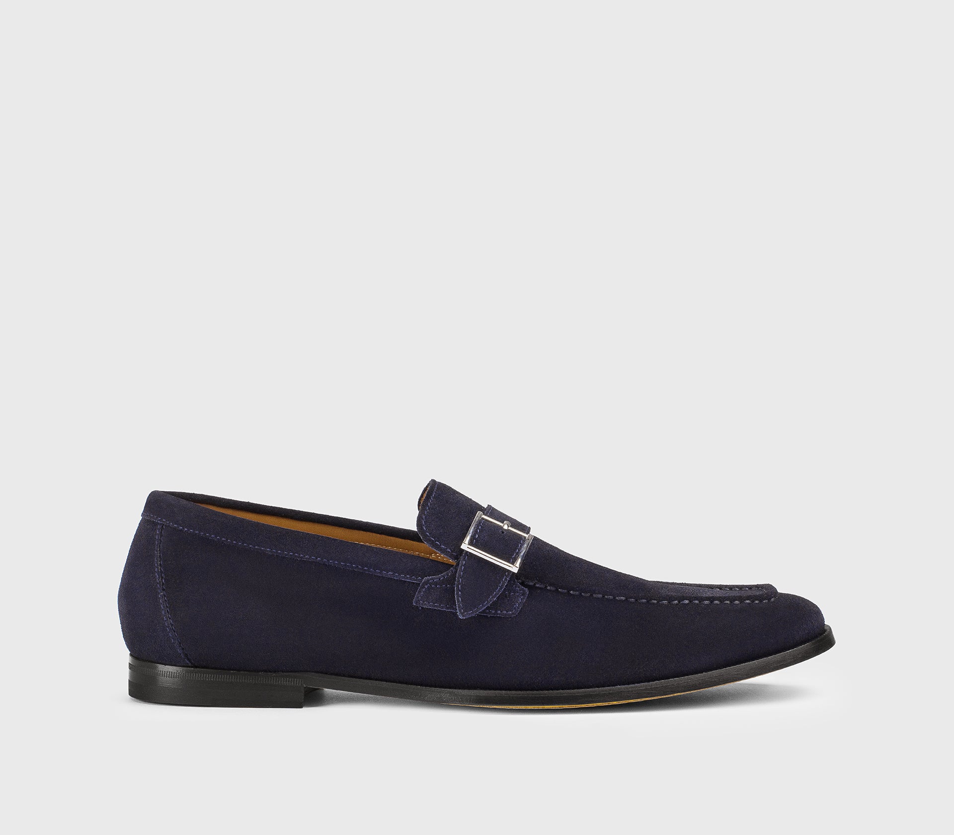 Blue suede single-buckle loafer