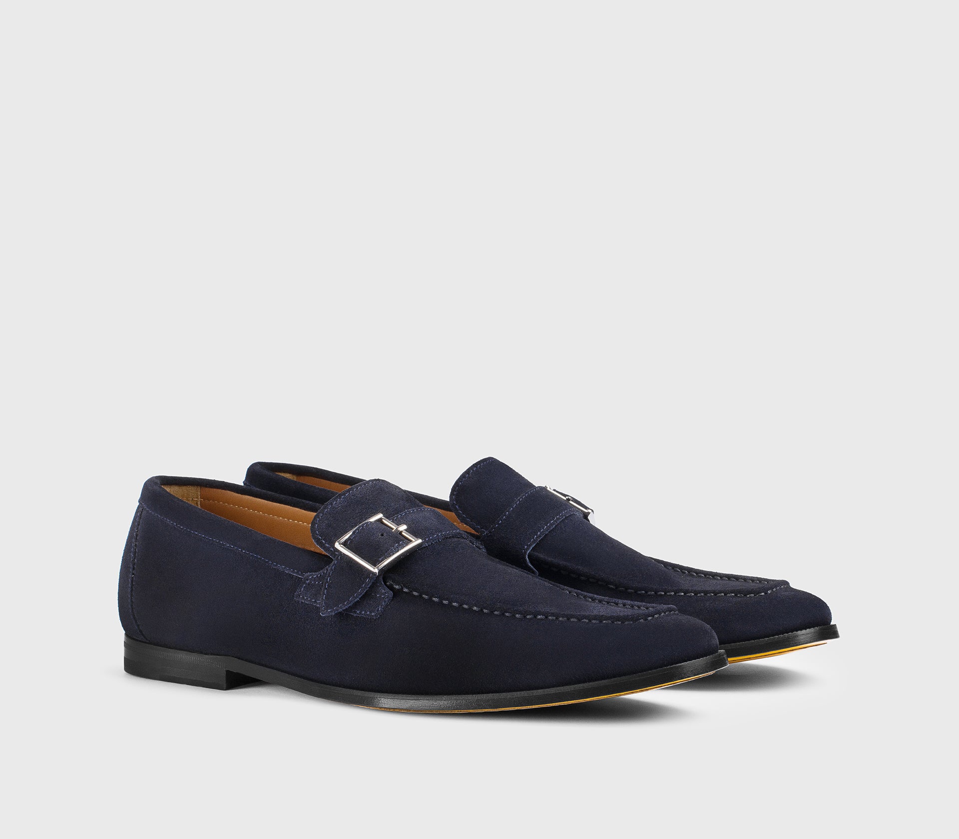 Blue suede single-buckle loafer
