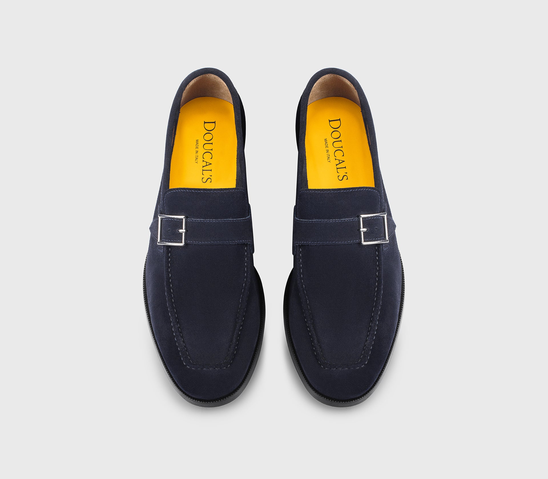 Blue suede single-buckle loafer