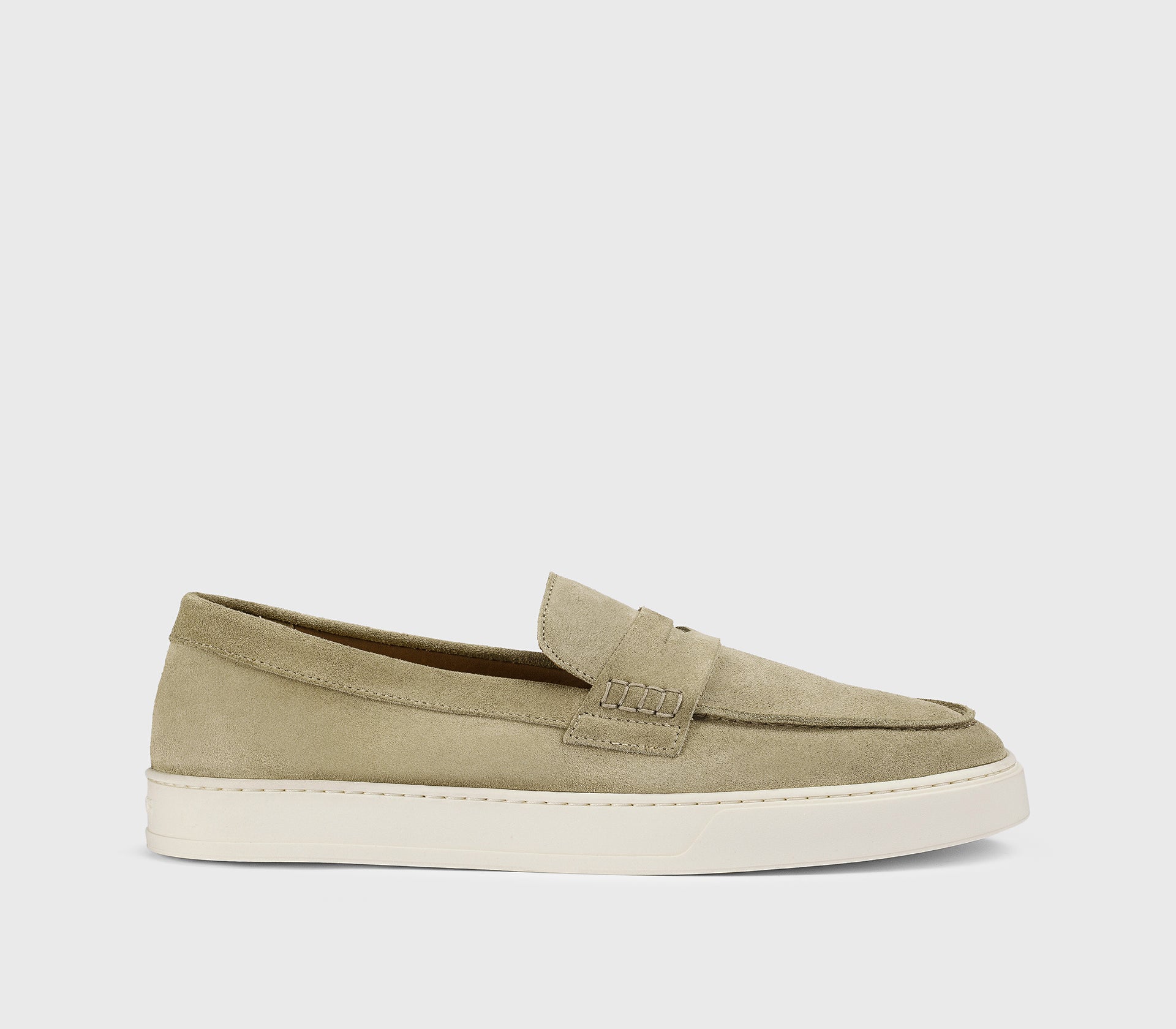 Sand suede slip-on loafer with vamp
